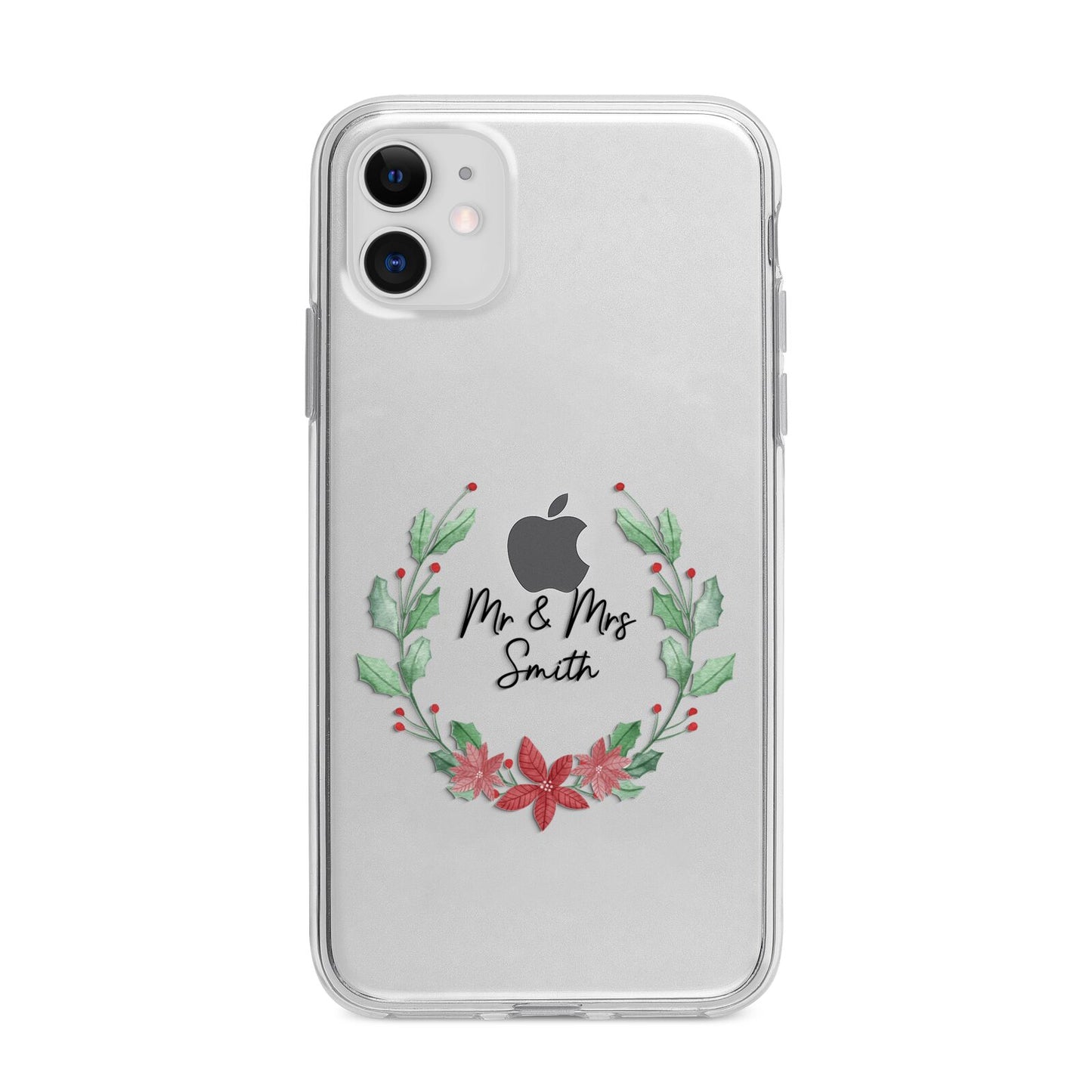 Personalised Couples Wreath Apple iPhone 11 in White with Bumper Case