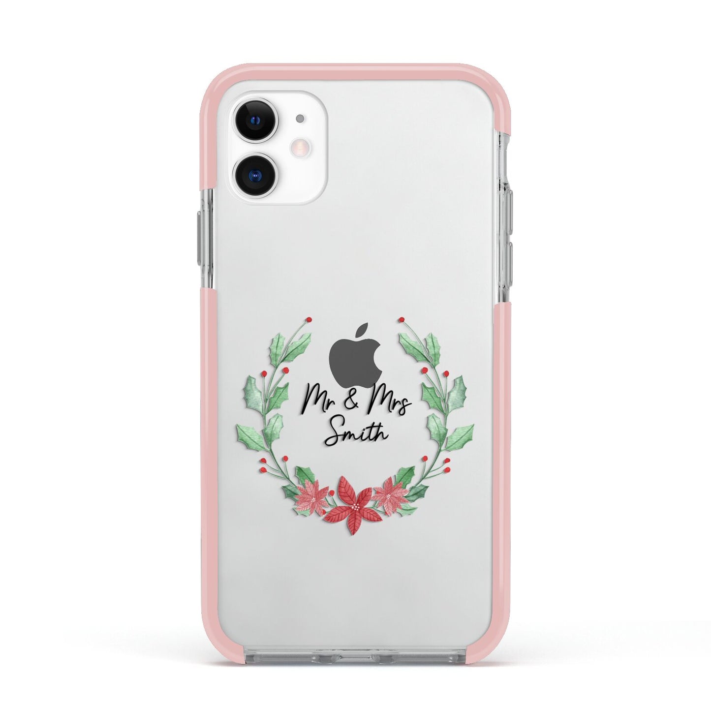 Personalised Couples Wreath Apple iPhone 11 in White with Pink Impact Case