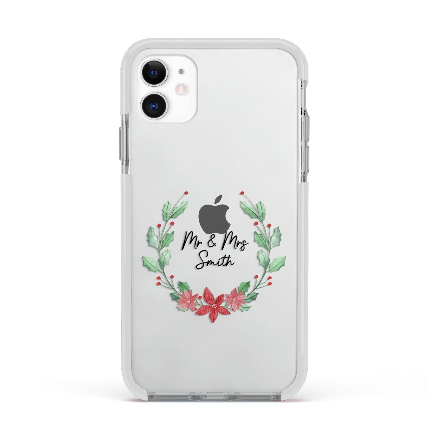 Personalised Couples Wreath Apple iPhone 11 in White with White Impact Case