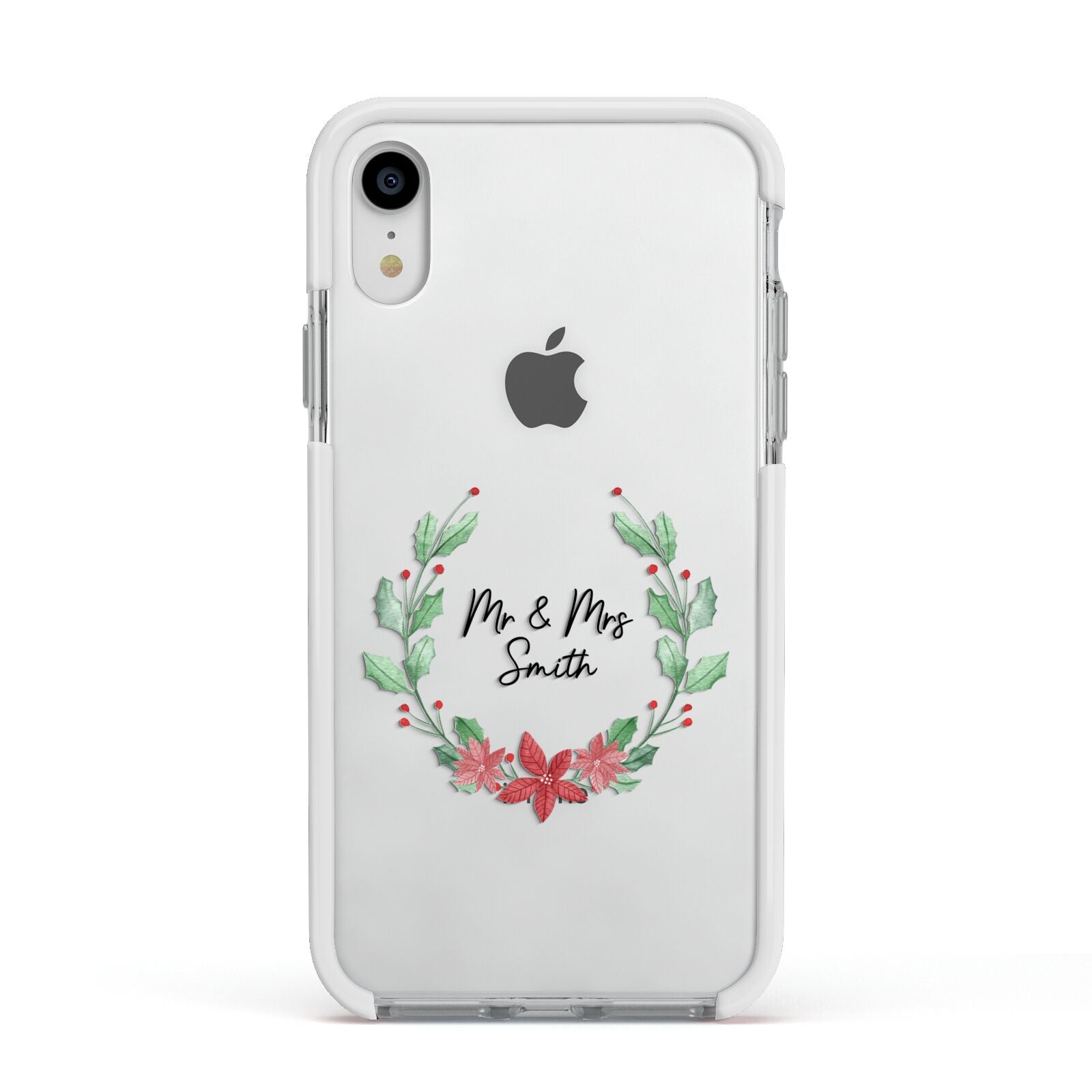 Personalised Couples Wreath Apple iPhone XR Impact Case White Edge on Silver Phone