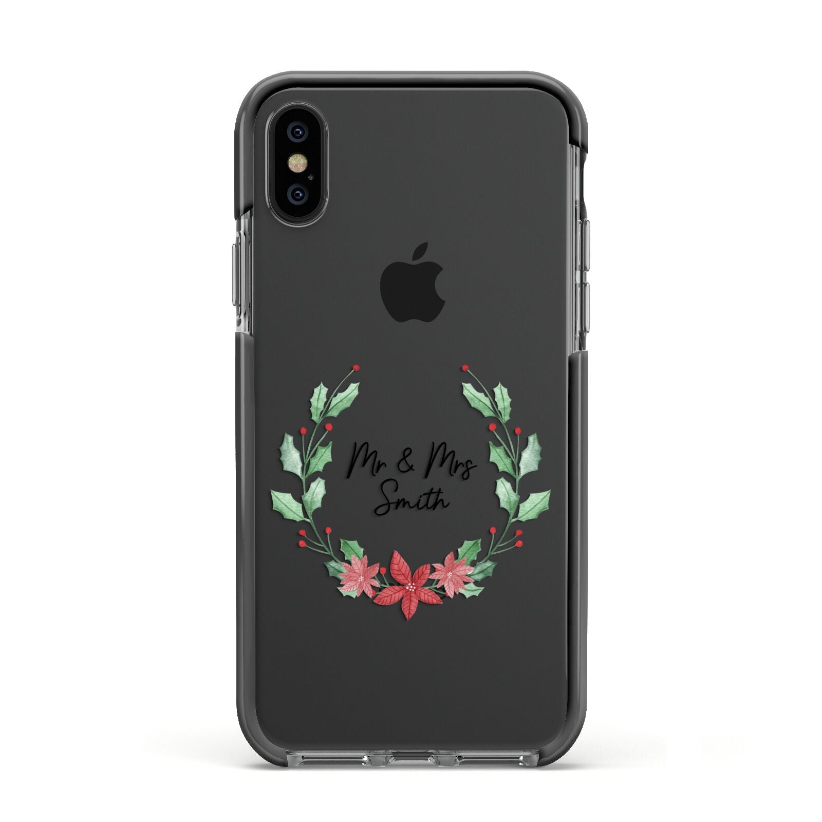 Personalised Couples Wreath Apple iPhone Xs Impact Case Black Edge on Black Phone