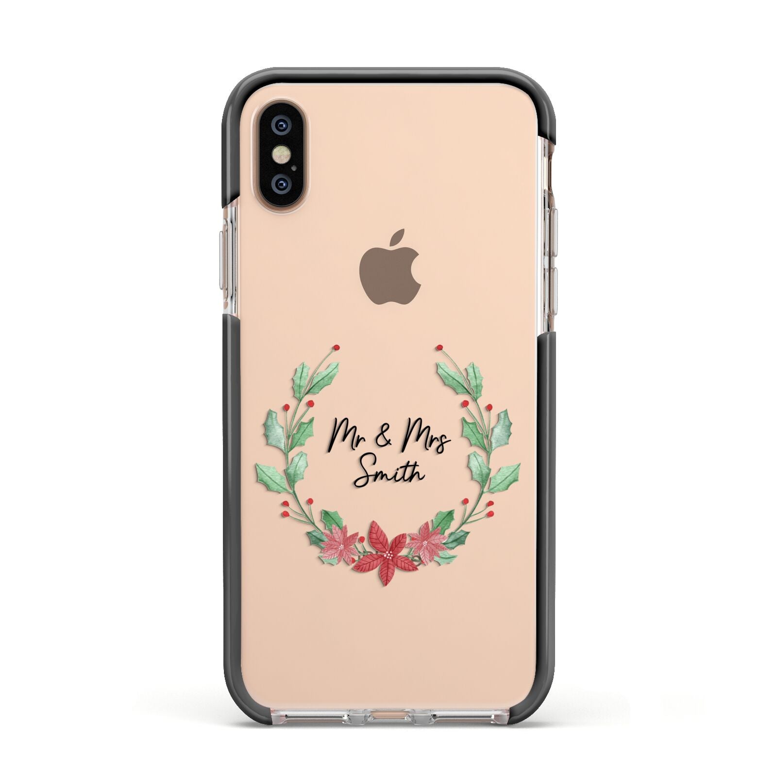 Personalised Couples Wreath Apple iPhone Xs Impact Case Black Edge on Gold Phone