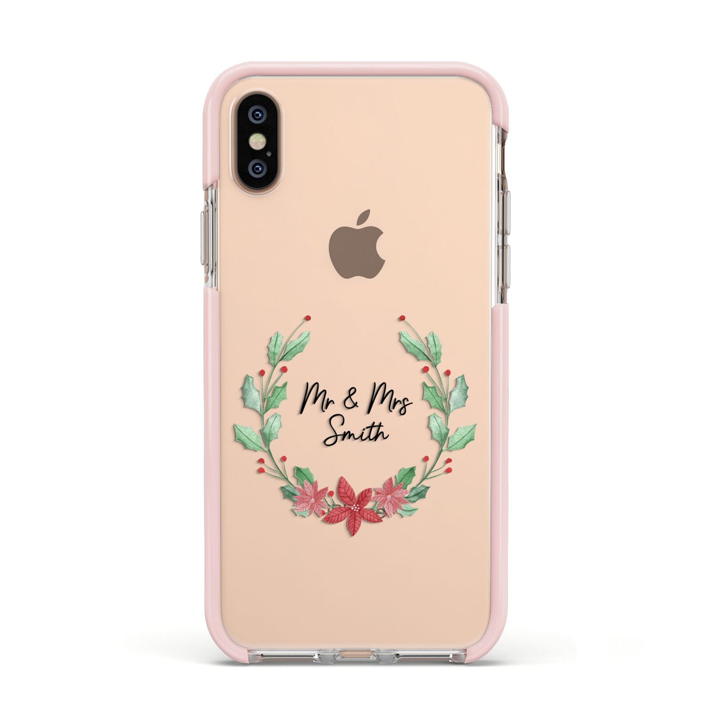 Personalised Couples Wreath Apple iPhone Xs Impact Case Pink Edge on Gold Phone