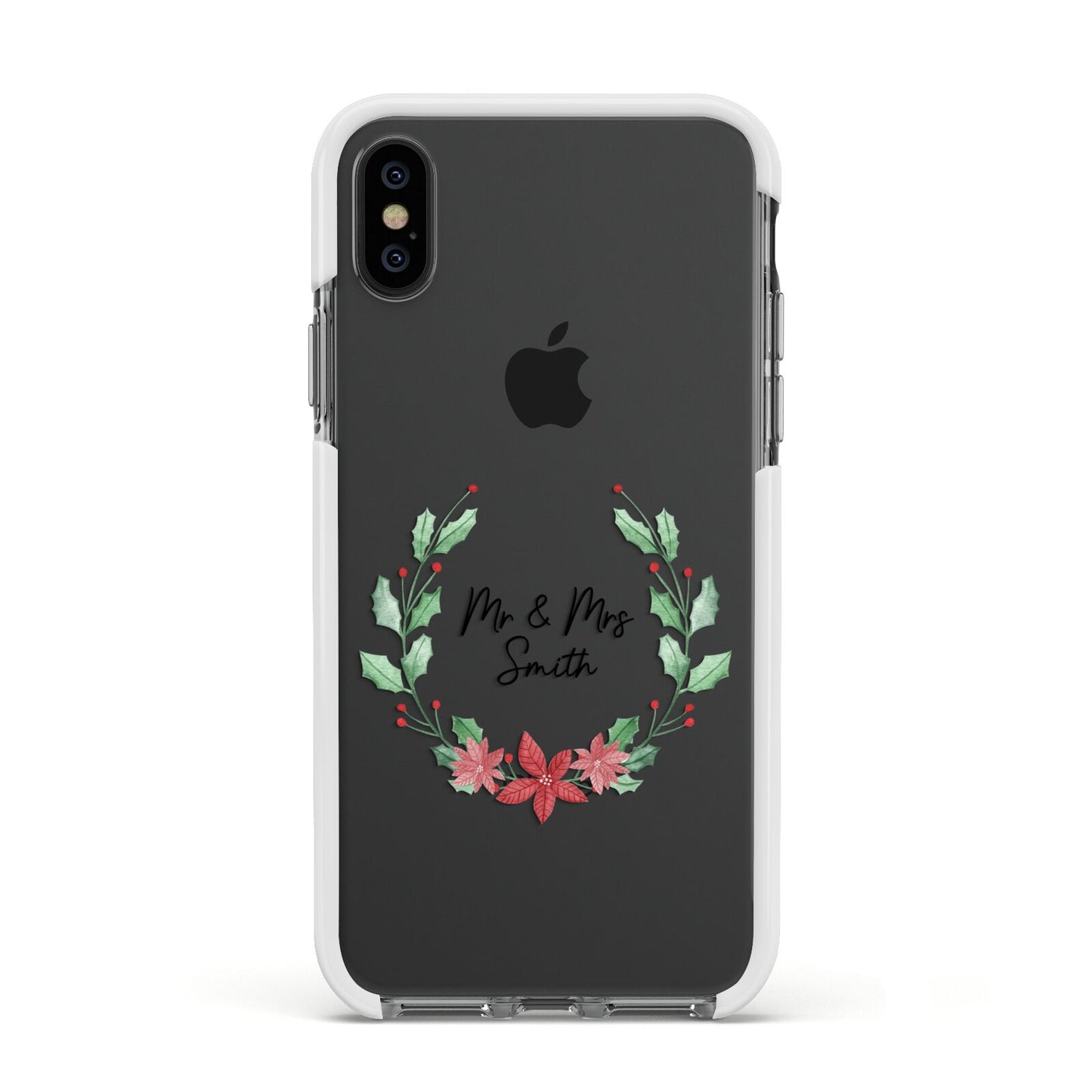 Personalised Couples Wreath Apple iPhone Xs Impact Case White Edge on Black Phone