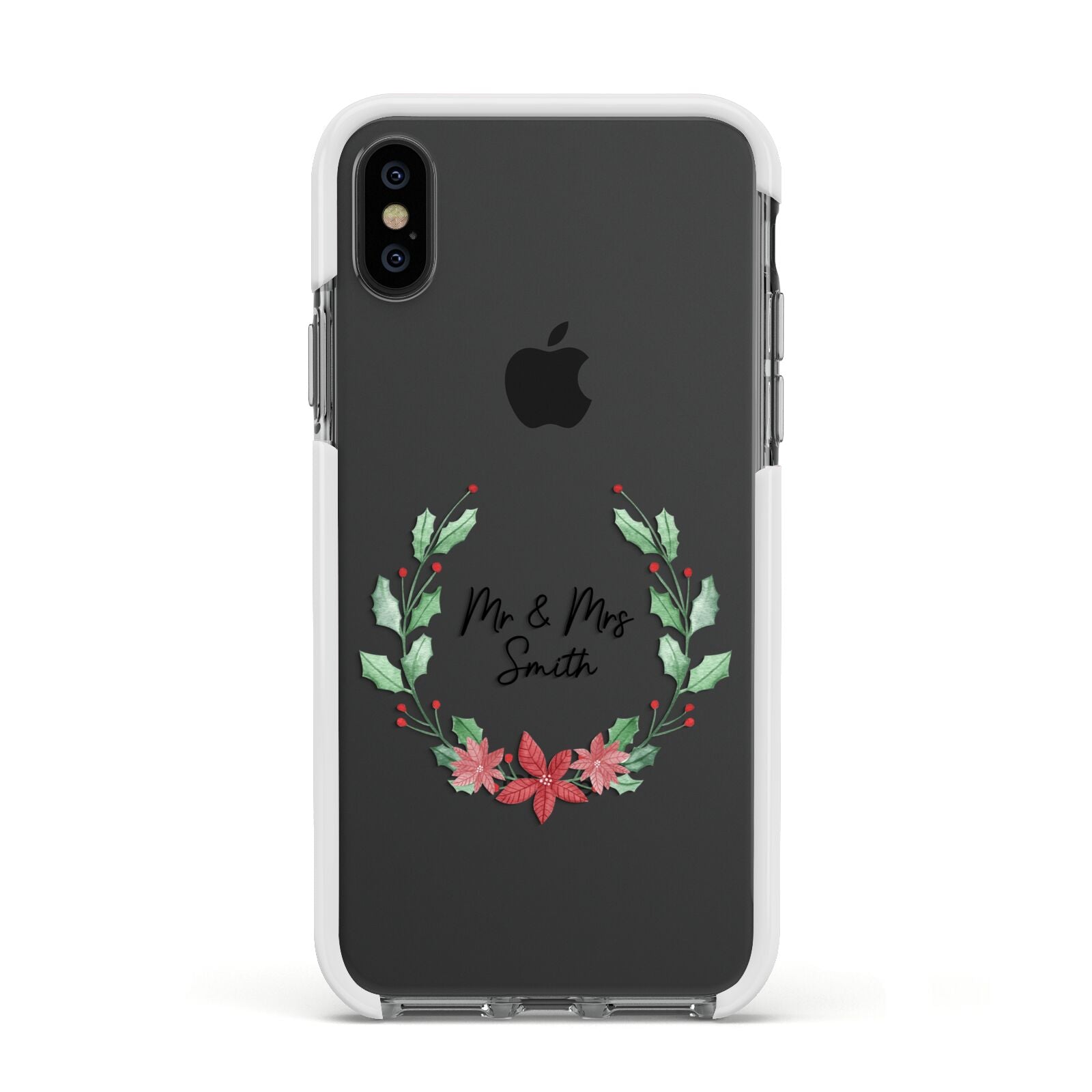 Personalised Couples Wreath Apple iPhone Xs Impact Case White Edge on Black Phone