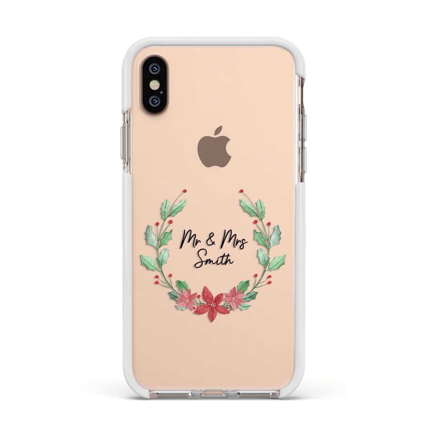 Personalised Couples Wreath Apple iPhone Xs Impact Case White Edge on Gold Phone