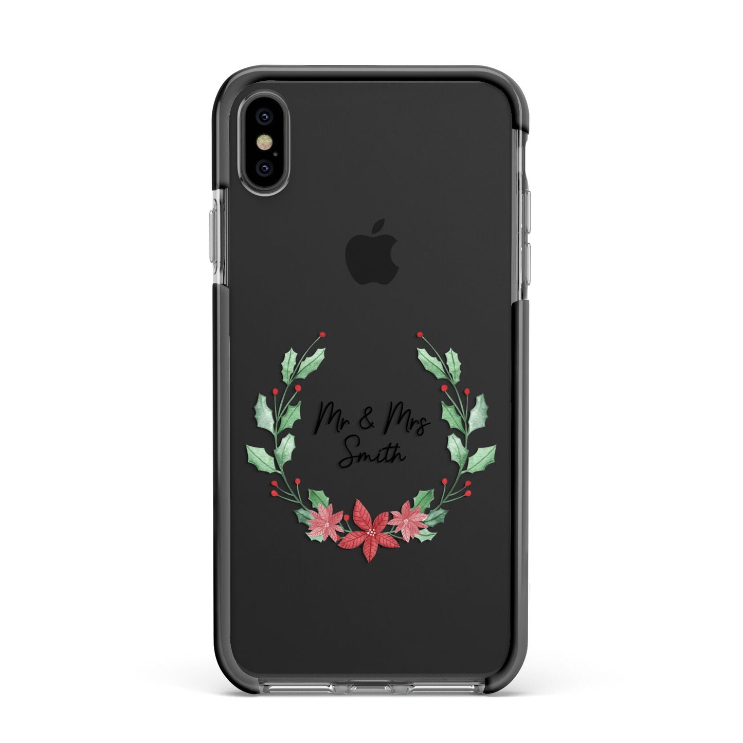 Personalised Couples Wreath Apple iPhone Xs Max Impact Case Black Edge on Black Phone