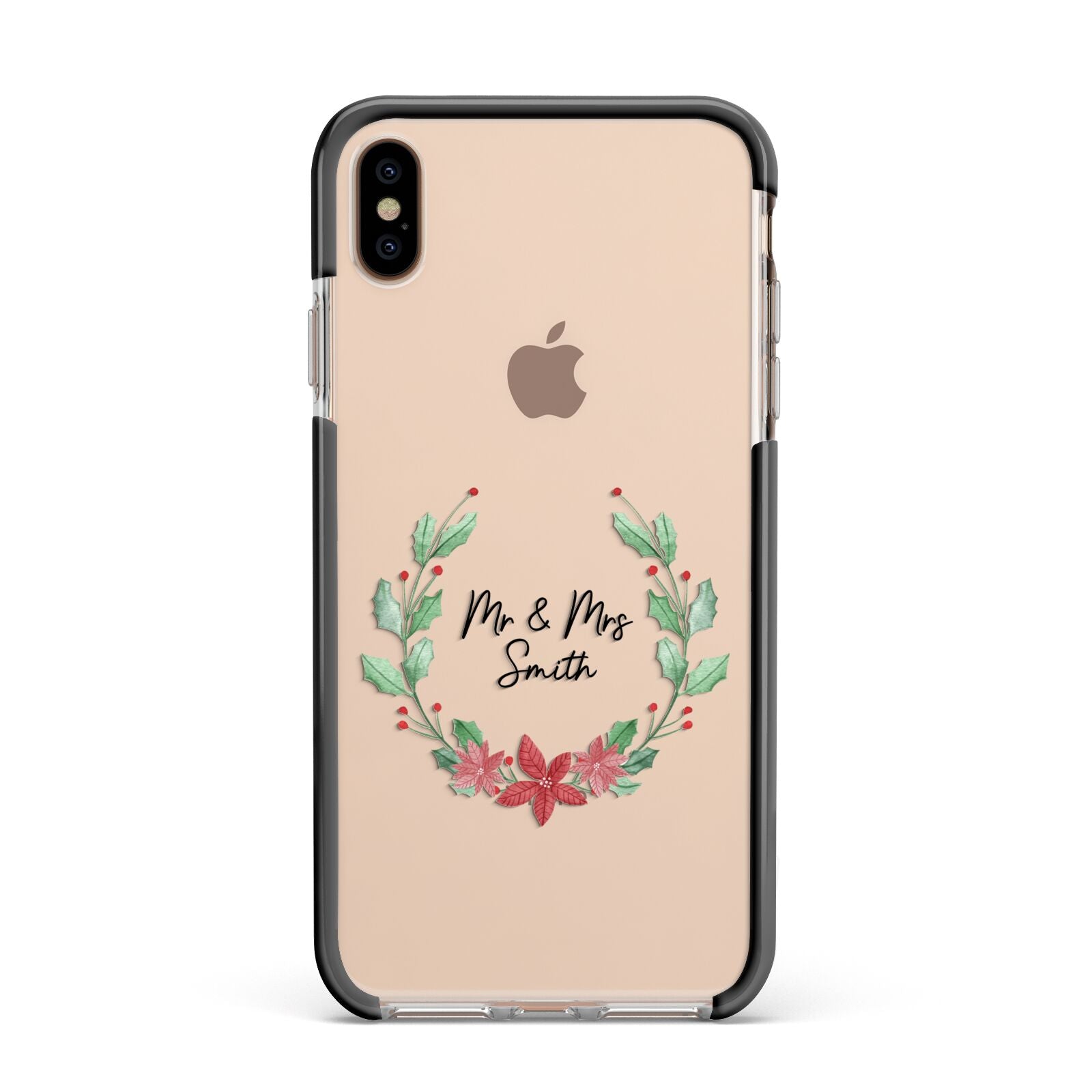 Personalised Couples Wreath Apple iPhone Xs Max Impact Case Black Edge on Gold Phone