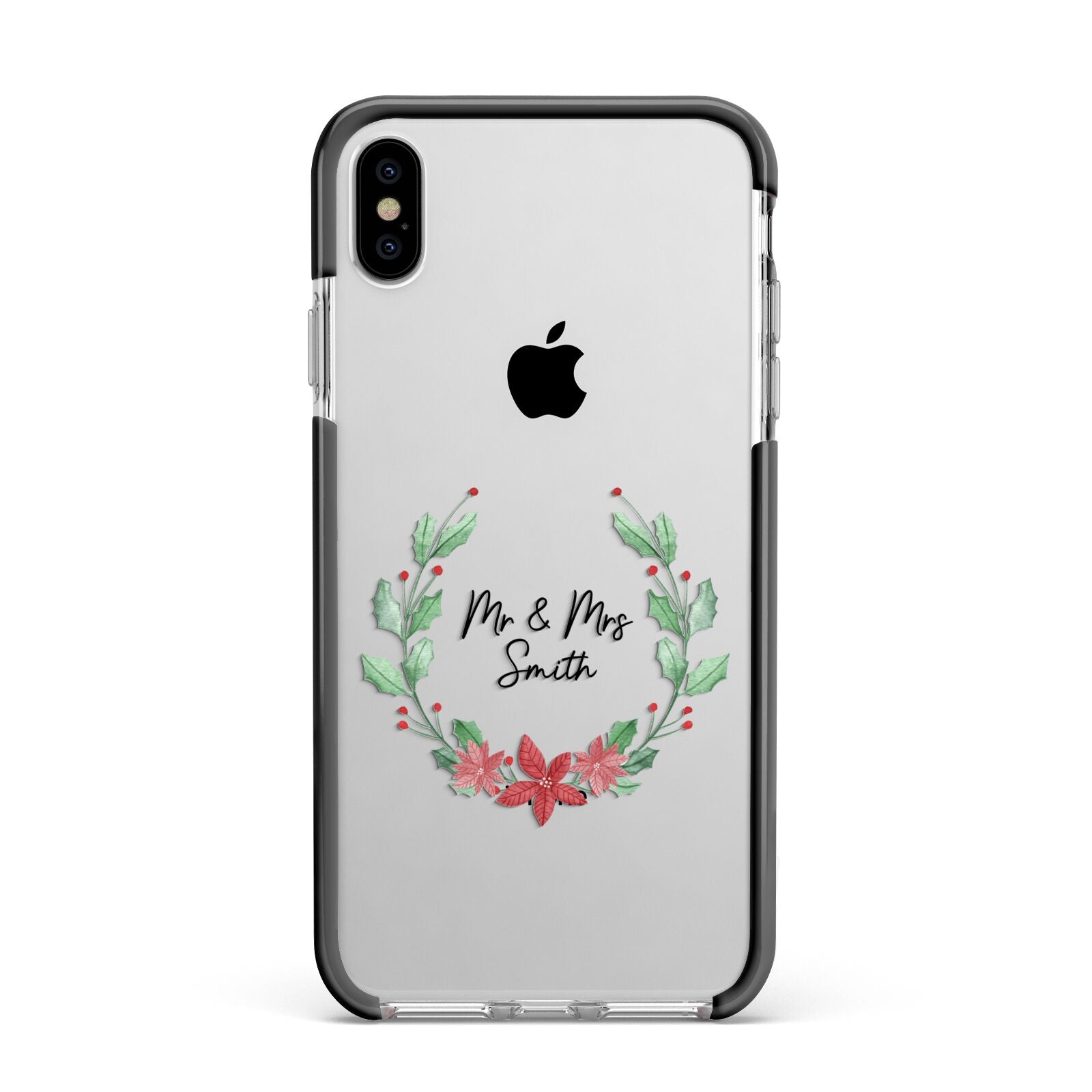 Personalised Couples Wreath Apple iPhone Xs Max Impact Case Black Edge on Silver Phone