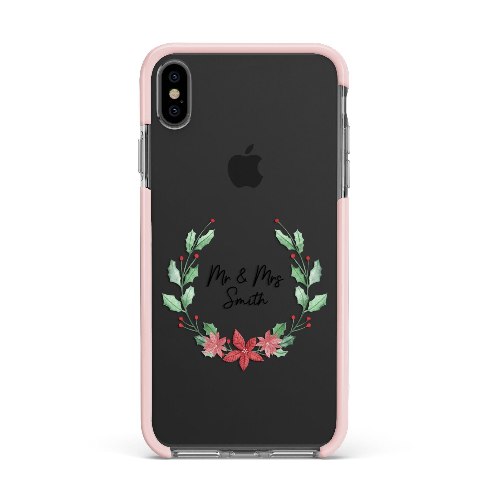 Personalised Couples Wreath Apple iPhone Xs Max Impact Case Pink Edge on Black Phone