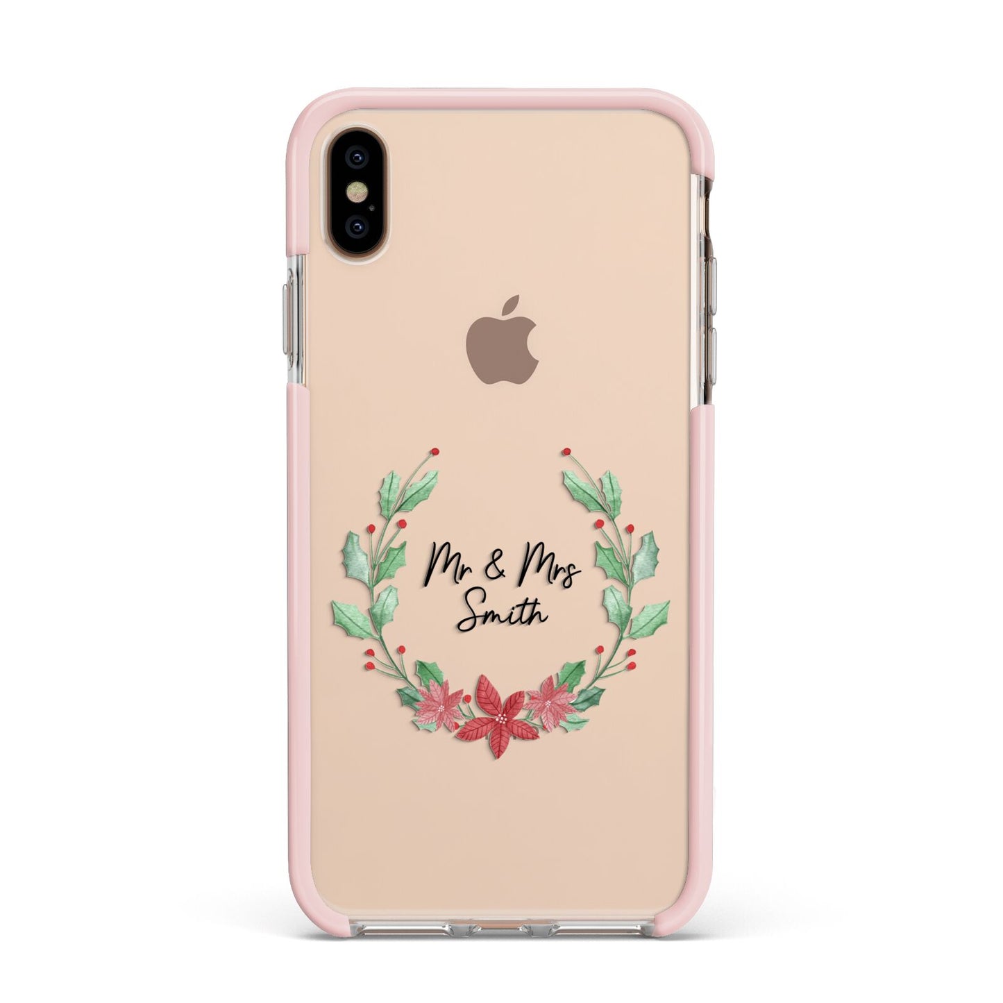 Personalised Couples Wreath Apple iPhone Xs Max Impact Case Pink Edge on Gold Phone