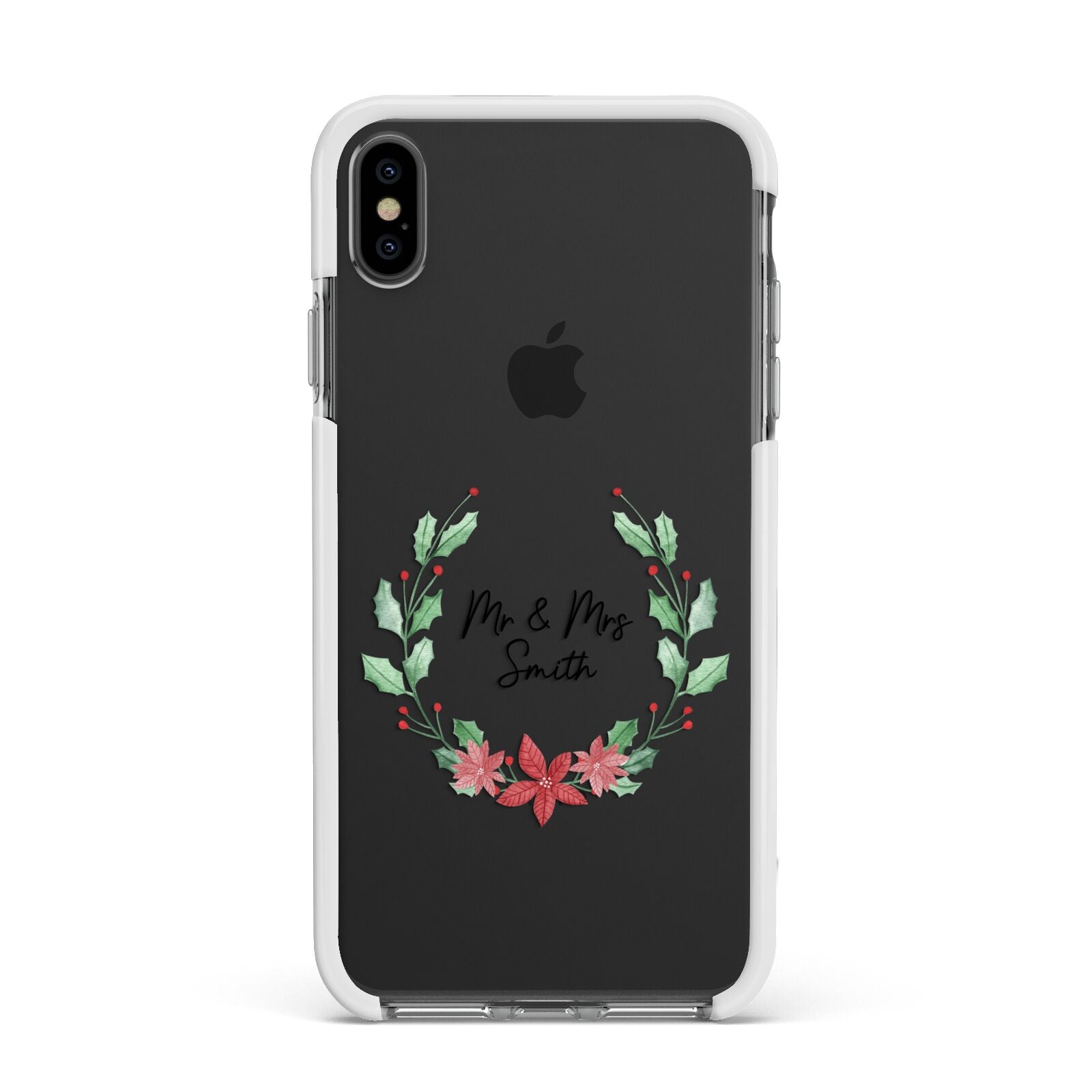 Personalised Couples Wreath Apple iPhone Xs Max Impact Case White Edge on Black Phone