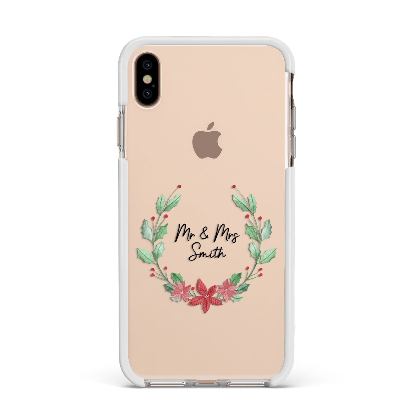 Personalised Couples Wreath Apple iPhone Xs Max Impact Case White Edge on Gold Phone