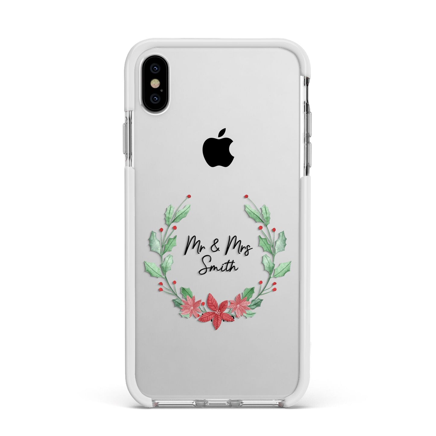 Personalised Couples Wreath Apple iPhone Xs Max Impact Case White Edge on Silver Phone