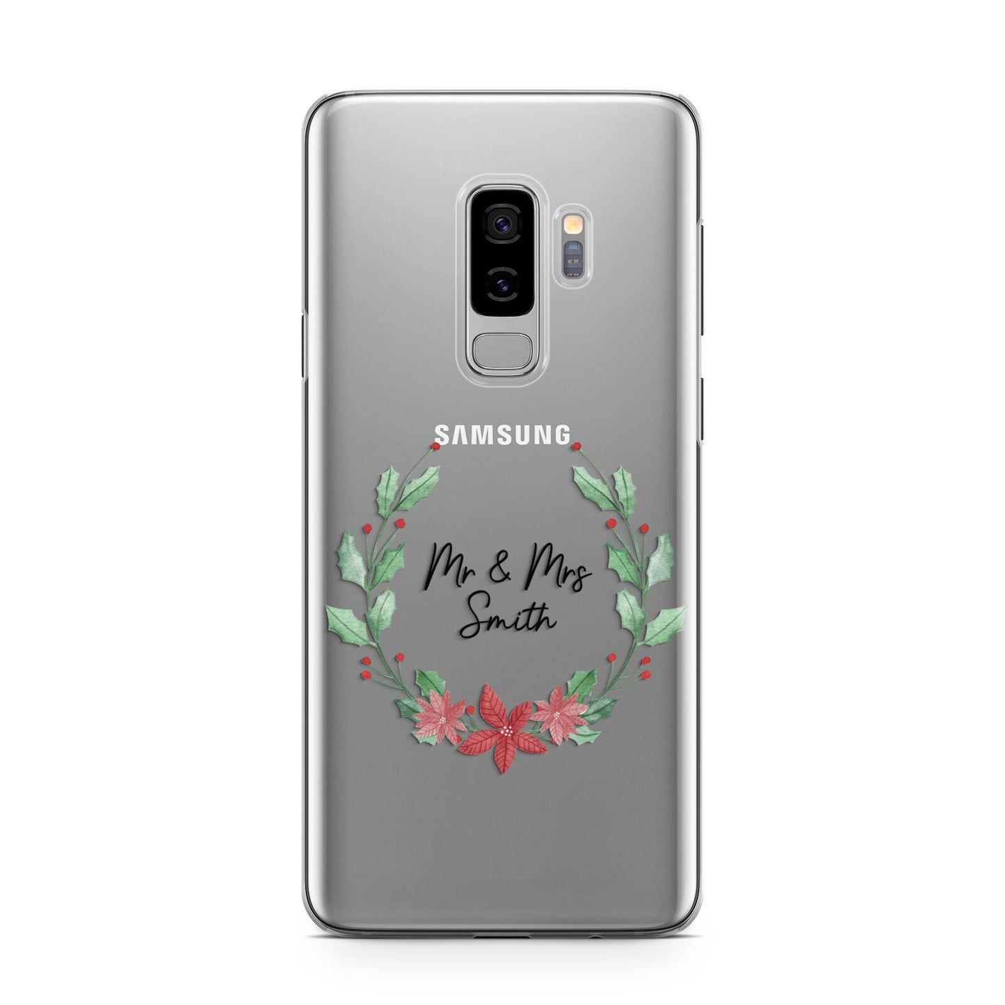 Personalised Couples Wreath Samsung Galaxy S9 Plus Case on Silver phone