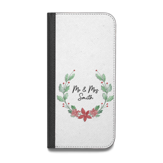 Personalised Couples Wreath Vegan Leather Flip iPhone Case