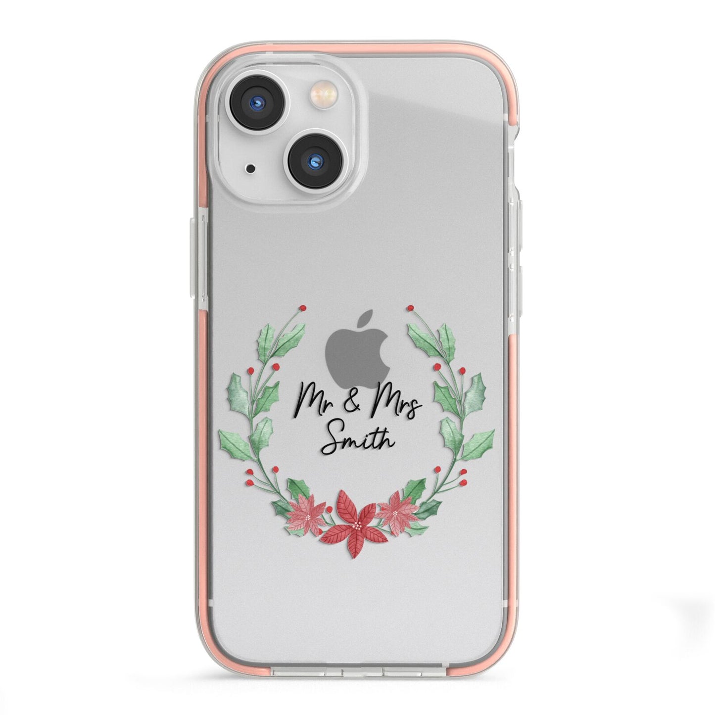 Personalised Couples Wreath iPhone 13 Mini TPU Impact Case with Pink Edges