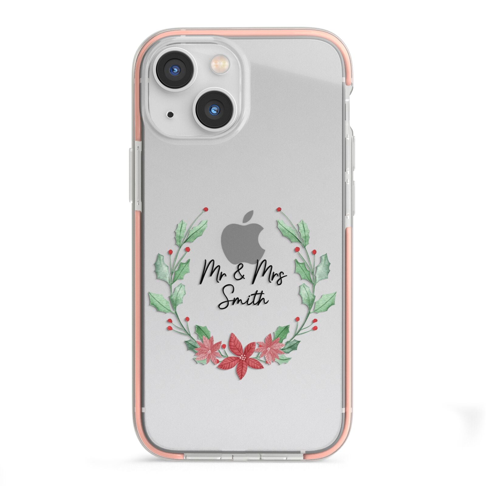 Personalised Couples Wreath iPhone 13 Mini TPU Impact Case with Pink Edges