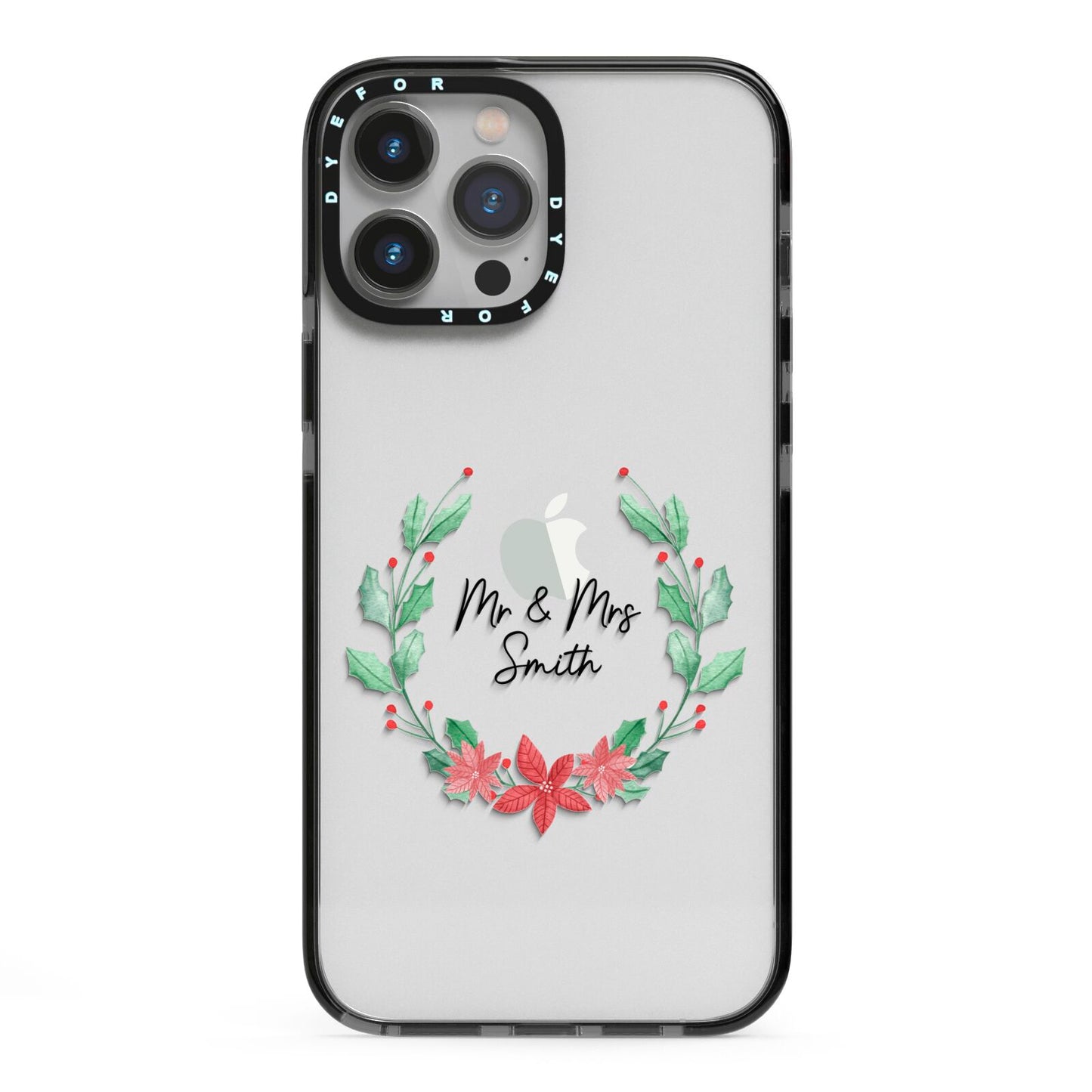 Personalised Couples Wreath iPhone 13 Pro Max Black Impact Case on Silver phone