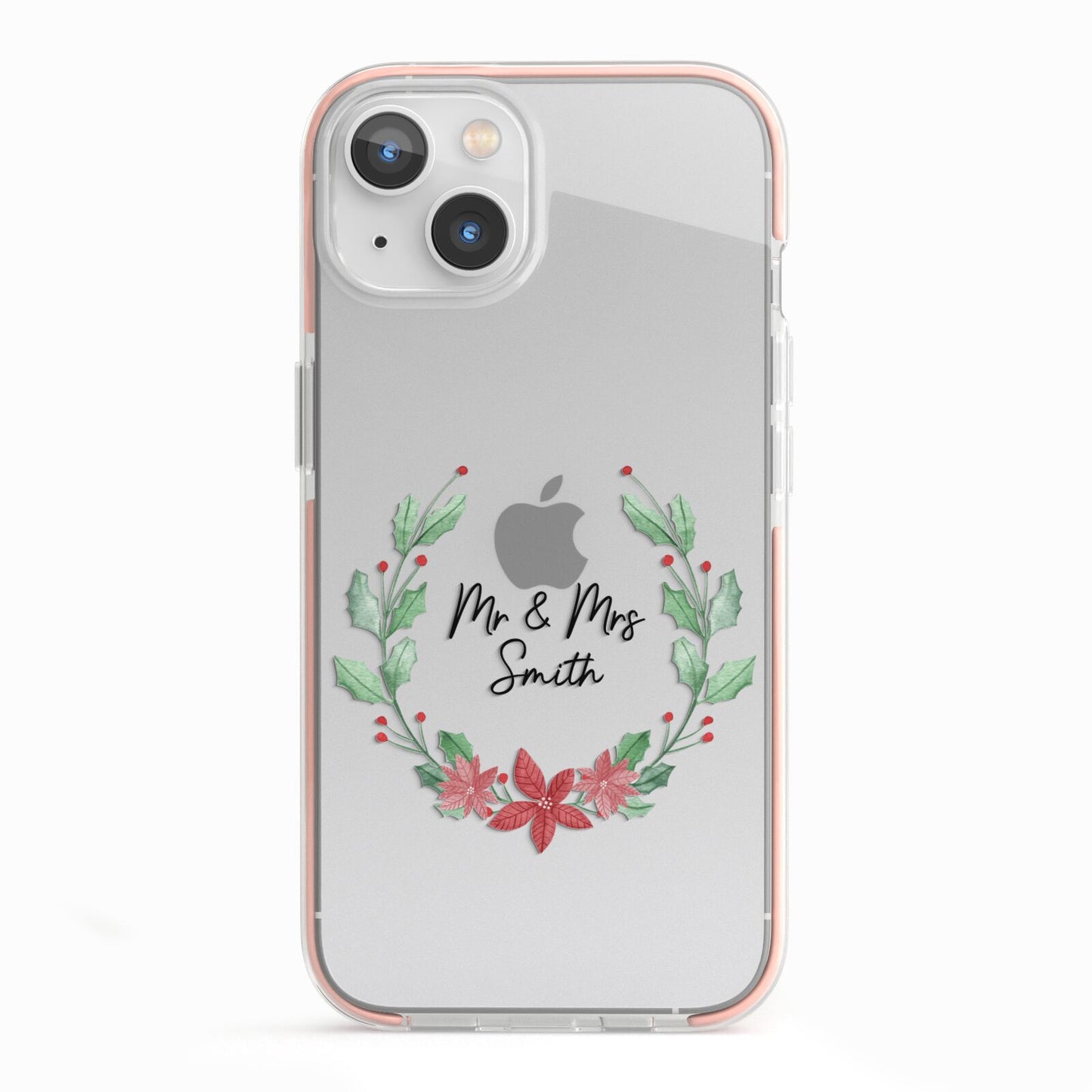 Personalised Couples Wreath iPhone 13 TPU Impact Case with Pink Edges