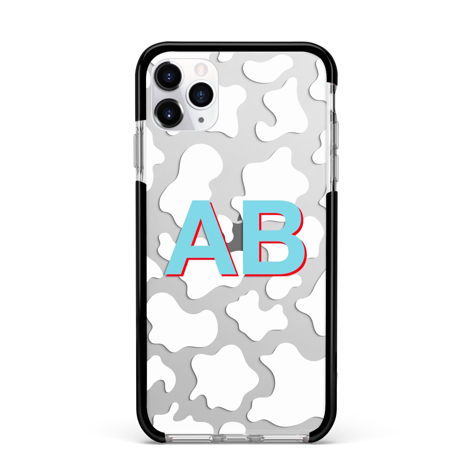 Personalised Cow Print Apple iPhone 11 Pro Max in Silver with Black Impact Case