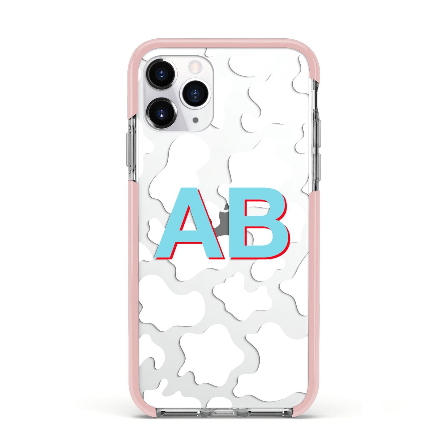 Personalised Cow Print Apple iPhone 11 Pro in Silver with Pink Impact Case