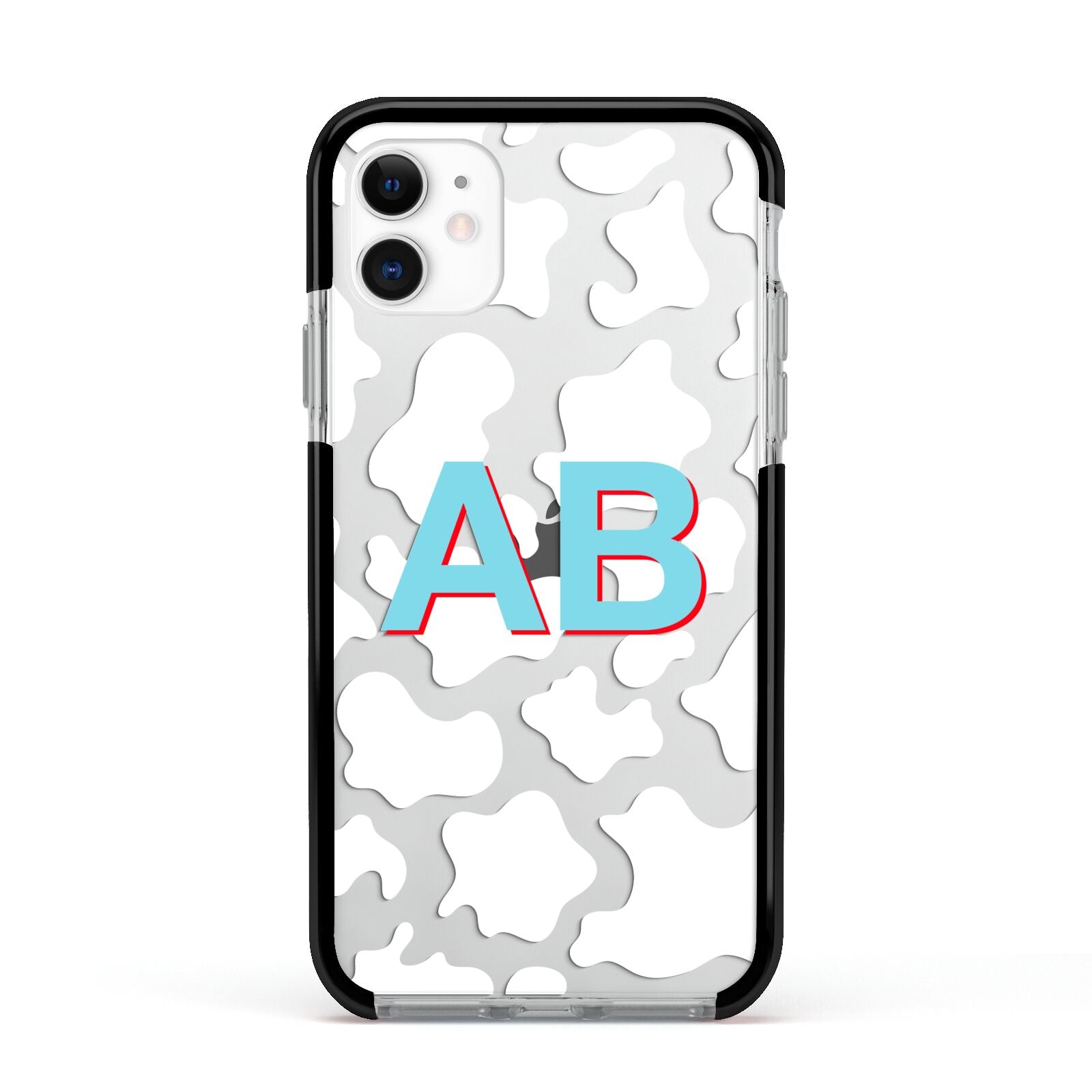 Personalised Cow Print Apple iPhone 11 in White with Black Impact Case