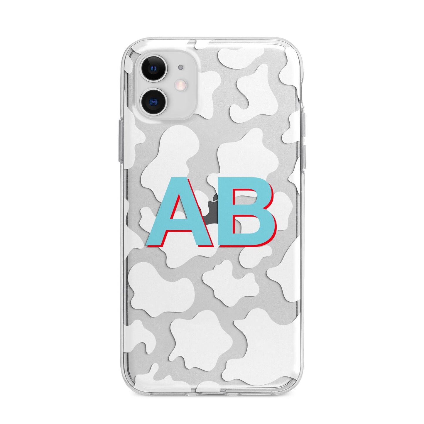 Personalised Cow Print Apple iPhone 11 in White with Bumper Case