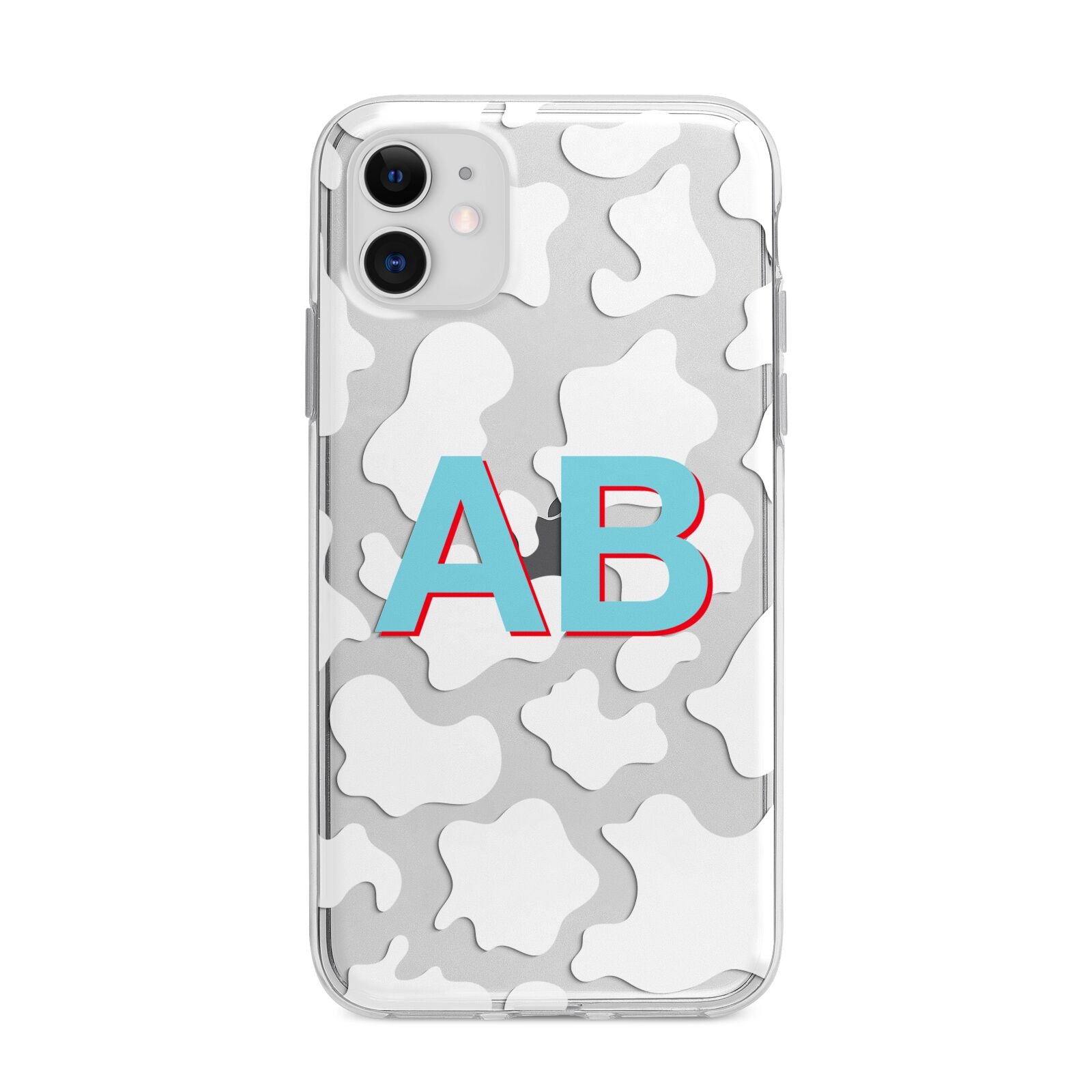 Personalised Cow Print Apple iPhone 11 in White with Bumper Case