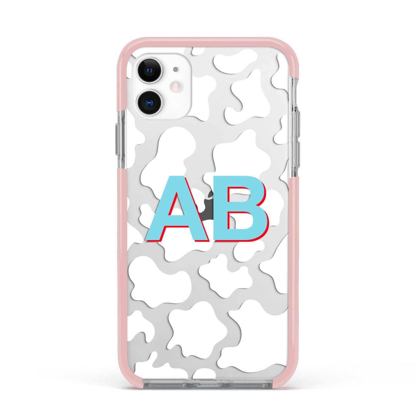 Personalised Cow Print Apple iPhone 11 in White with Pink Impact Case