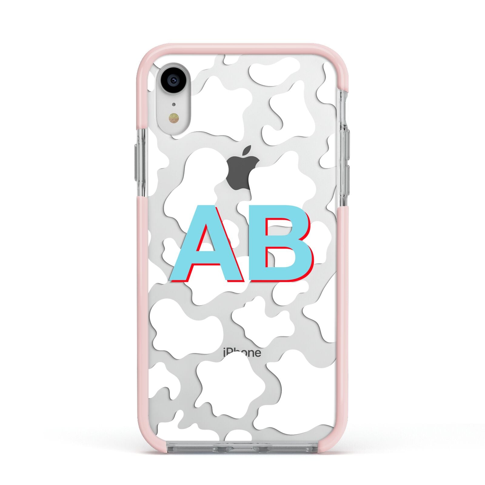 Personalised Cow Print Apple iPhone XR Impact Case Pink Edge on Silver Phone