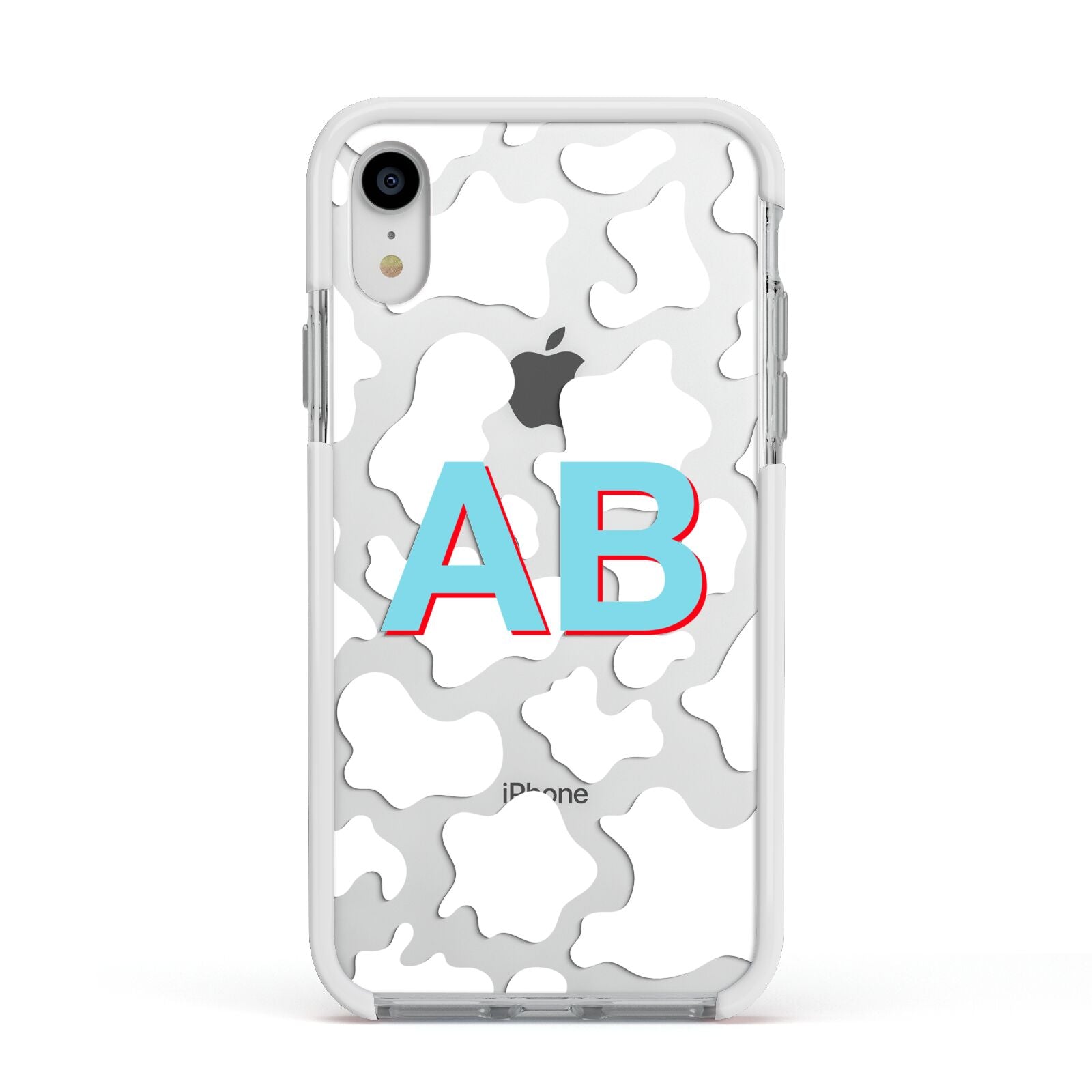 Personalised Cow Print Apple iPhone XR Impact Case White Edge on Silver Phone