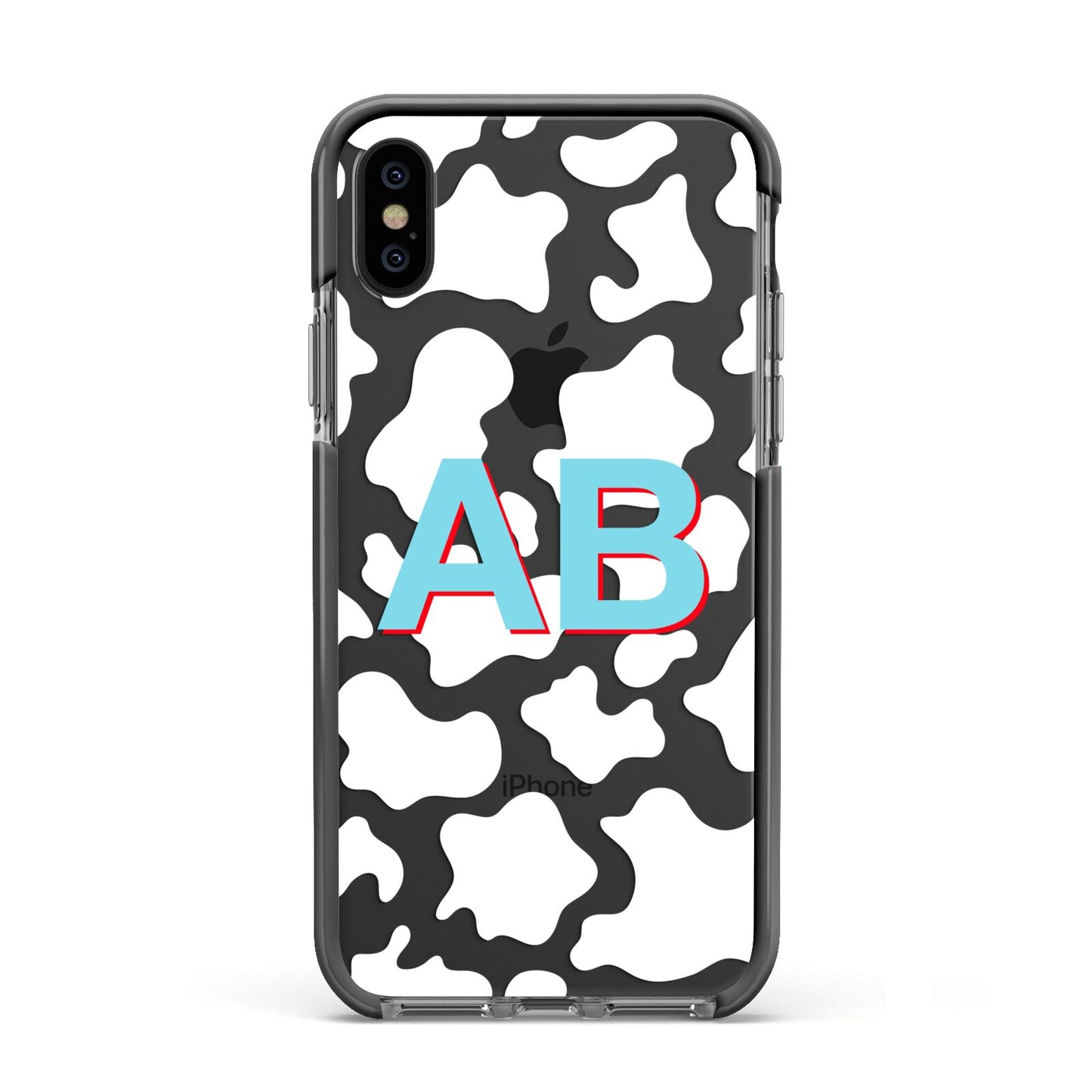 Personalised Cow Print Apple iPhone Xs Impact Case Black Edge on Black Phone