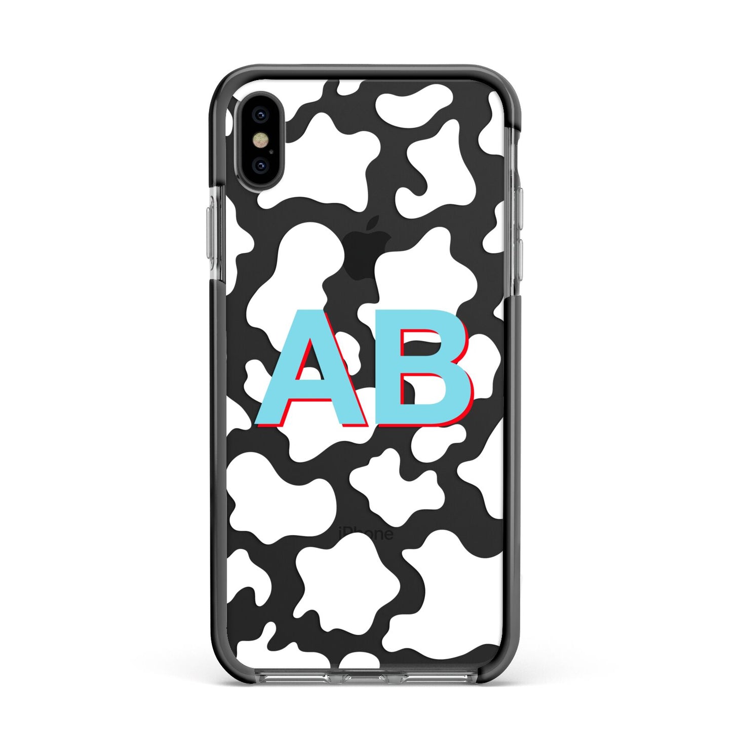 Personalised Cow Print Apple iPhone Xs Max Impact Case Black Edge on Black Phone