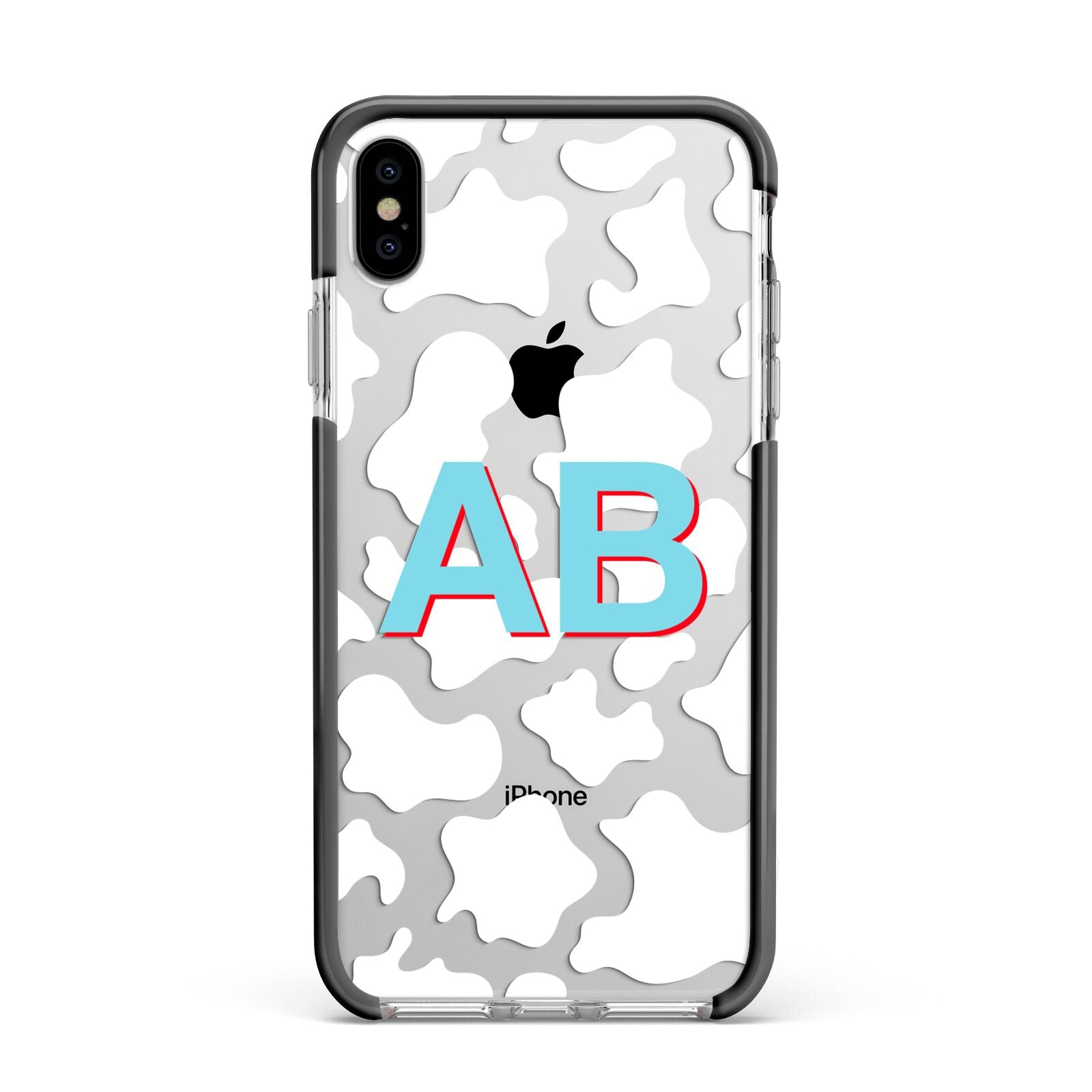 Personalised Cow Print Apple iPhone Xs Max Impact Case Black Edge on Silver Phone