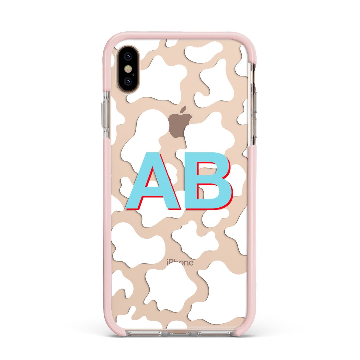 Personalised Cow Print Apple iPhone Xs Max Impact Case Pink Edge on Gold Phone