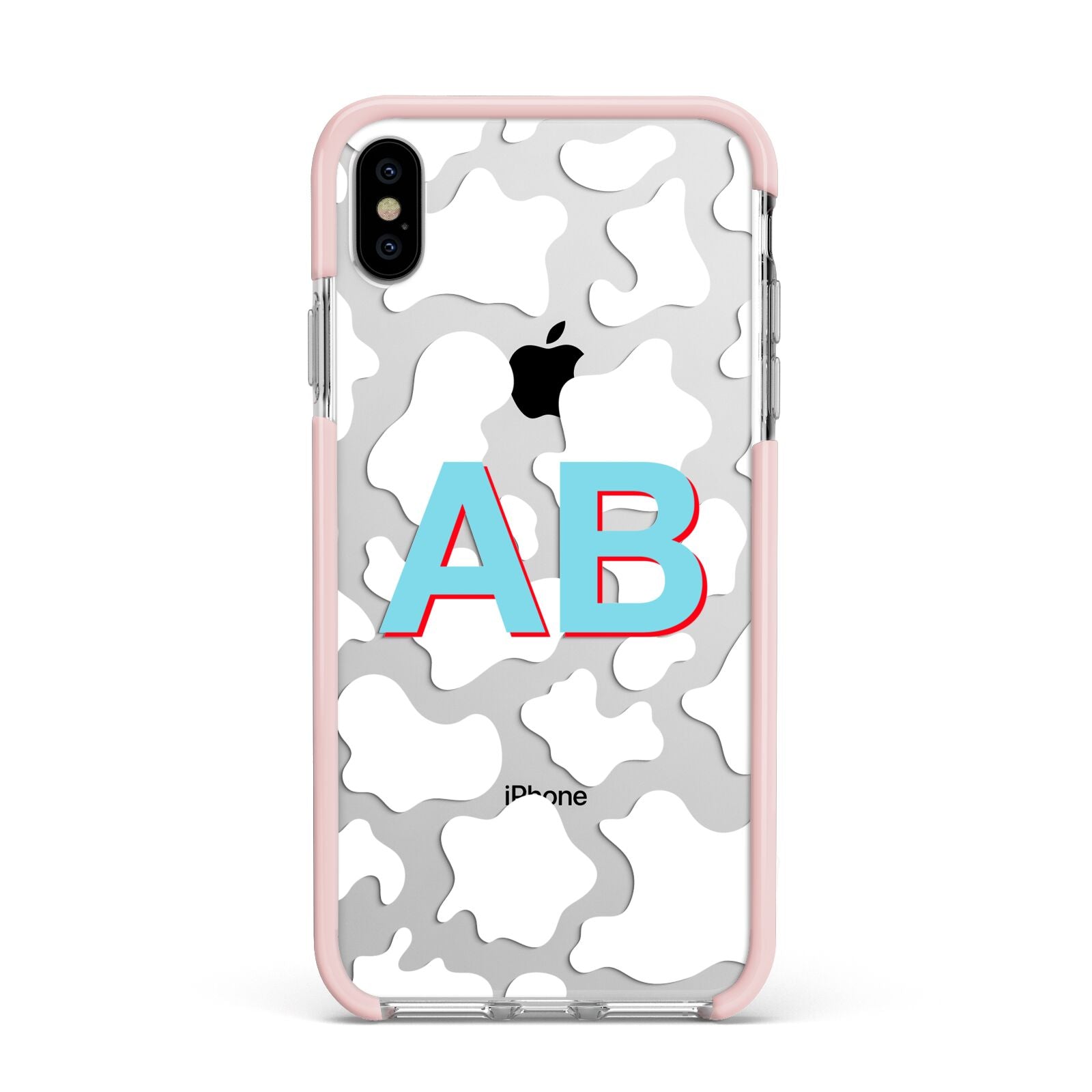 Personalised Cow Print Apple iPhone Xs Max Impact Case Pink Edge on Silver Phone