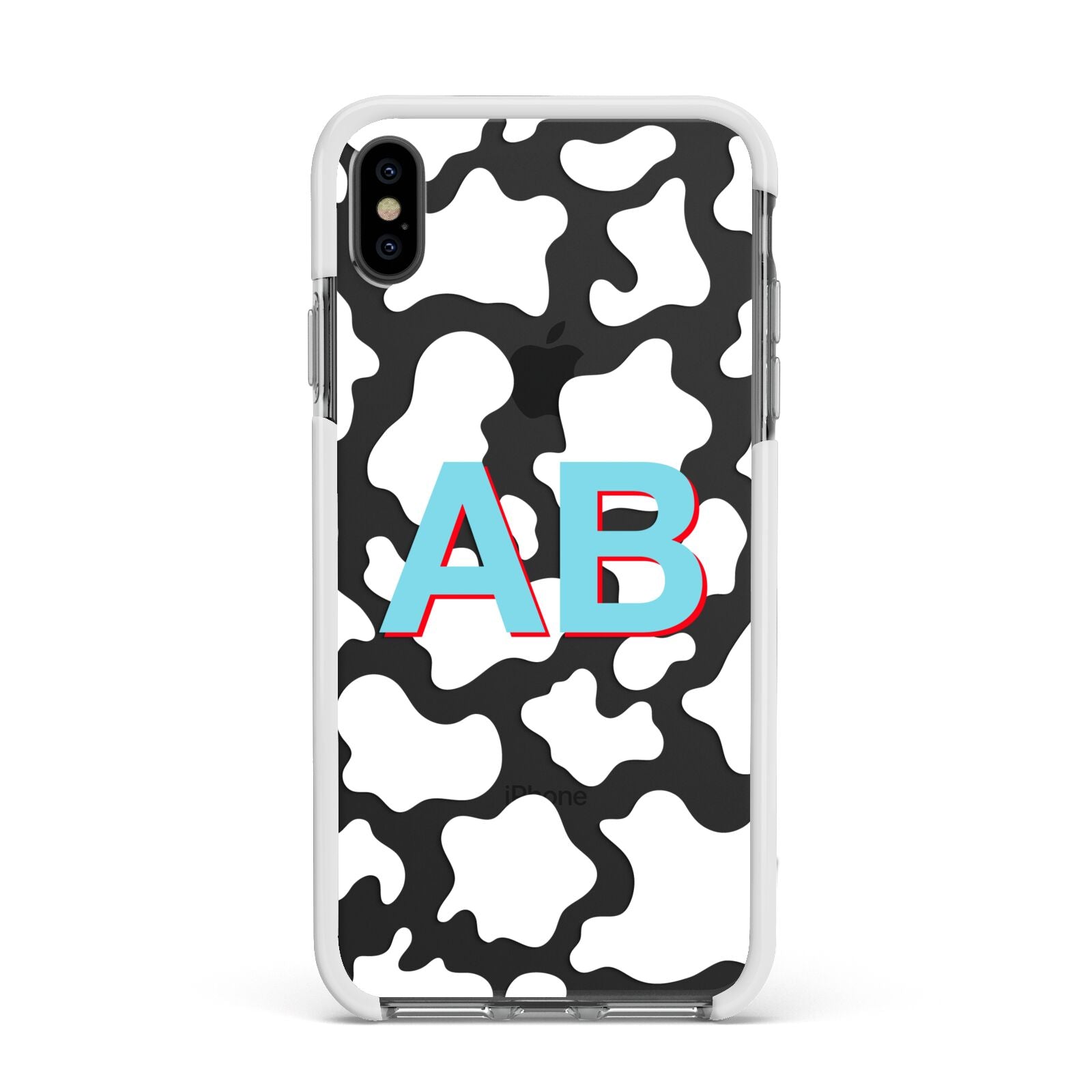 Personalised Cow Print Apple iPhone Xs Max Impact Case White Edge on Black Phone