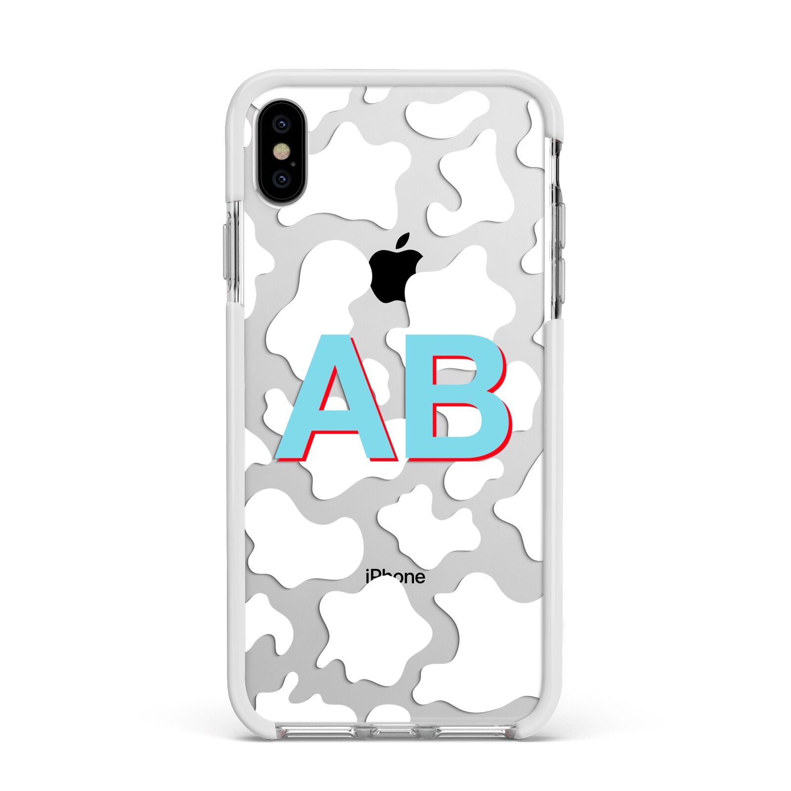 Personalised Cow Print Apple iPhone Xs Max Impact Case White Edge on Silver Phone