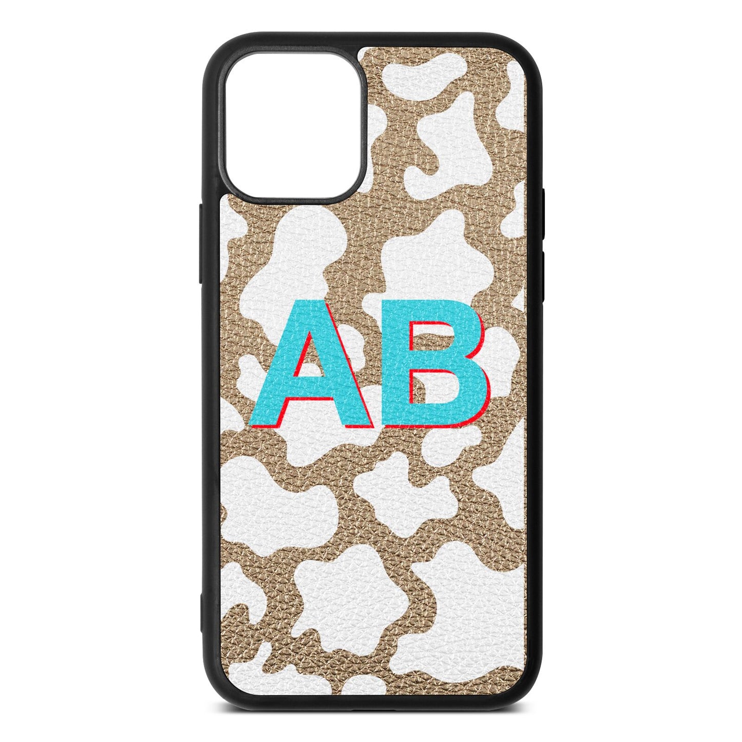 Personalised Cow Print Gold Pebble Leather iPhone 11 Case