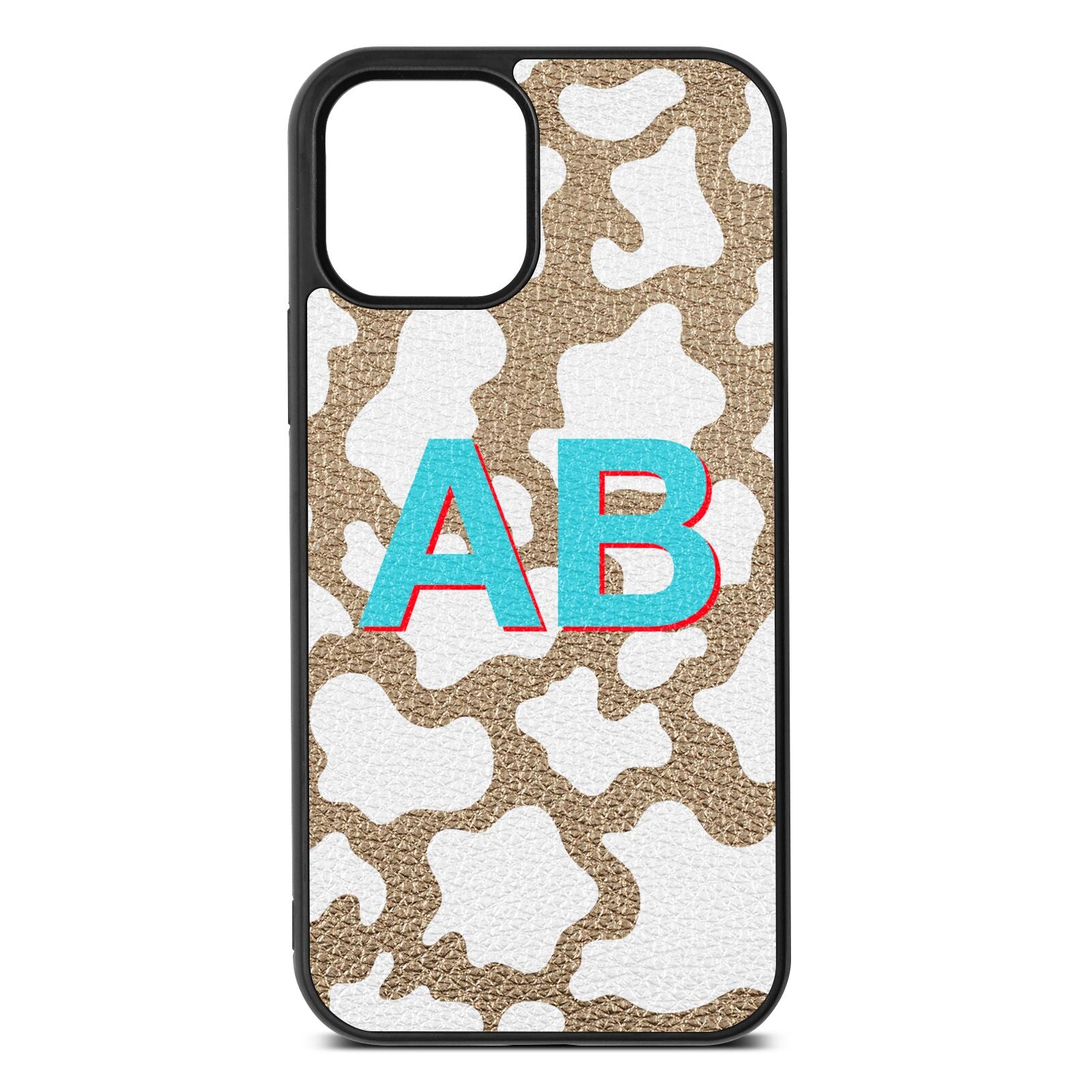 Personalised Cow Print Gold Pebble Leather iPhone 12 Case