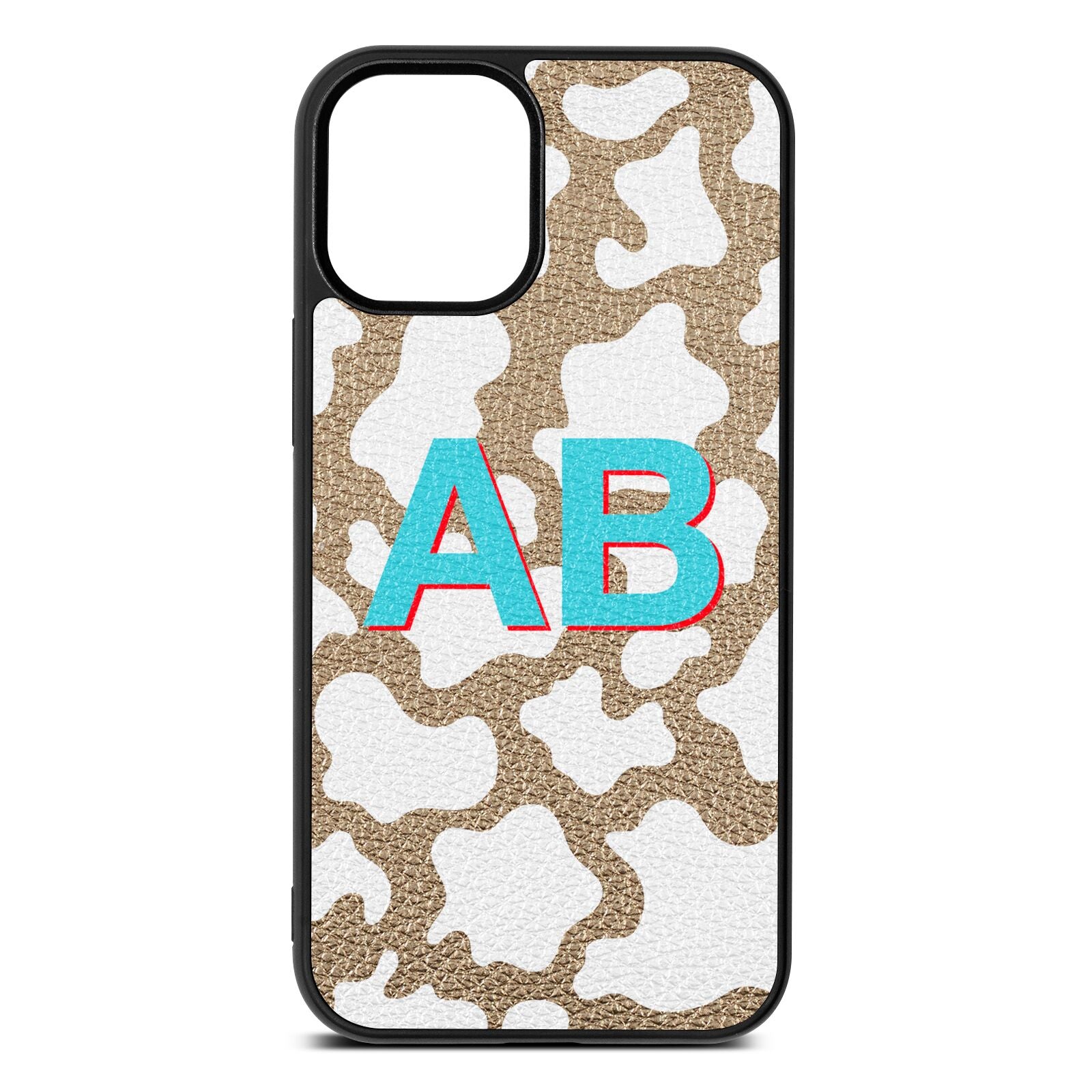 Personalised Cow Print Gold Pebble Leather iPhone 12 Mini Case