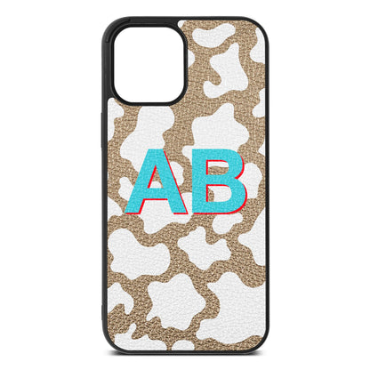 Personalised Cow Print Gold Pebble Leather iPhone 12 Pro Max Case