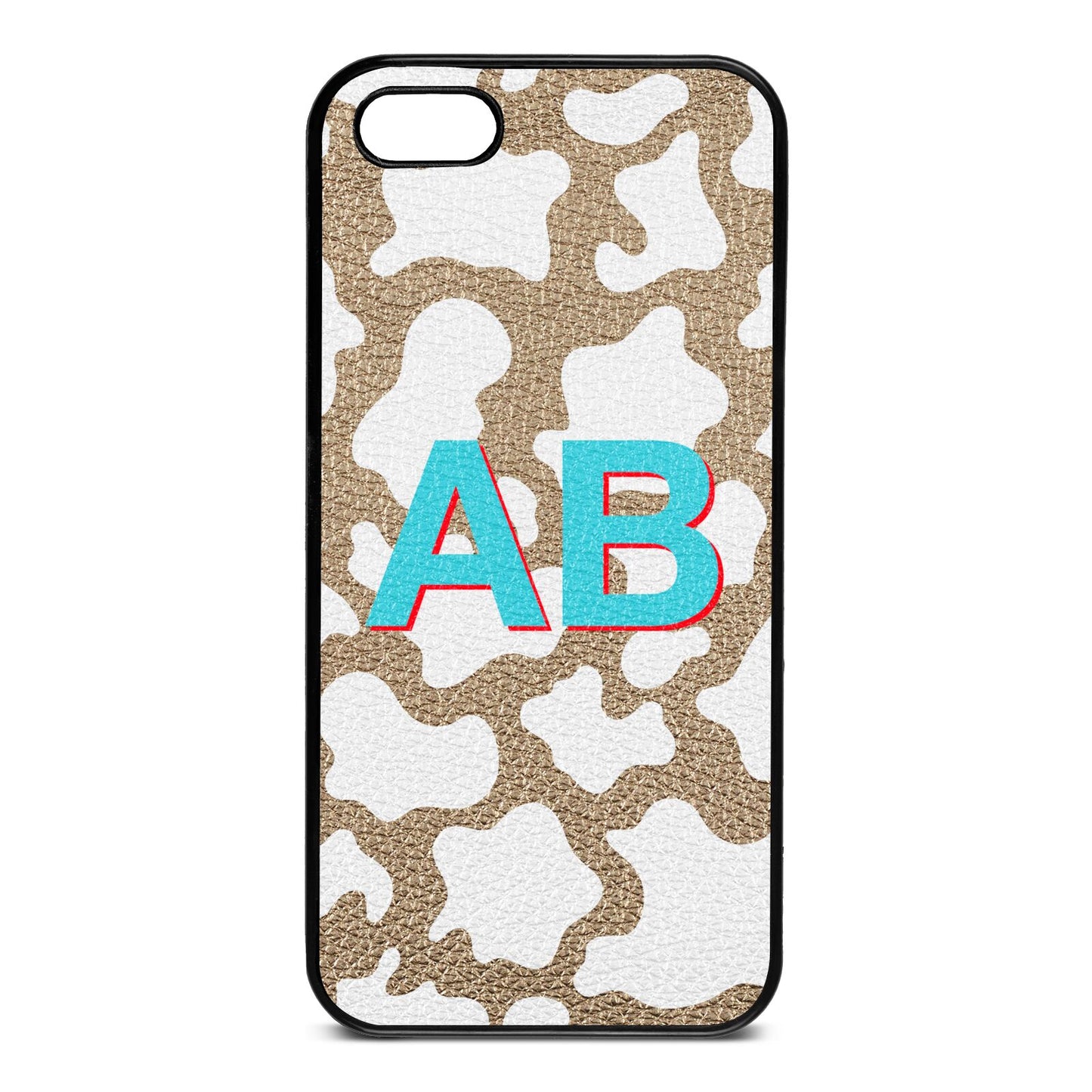 Personalised Cow Print Gold Pebble Leather iPhone 5 Case