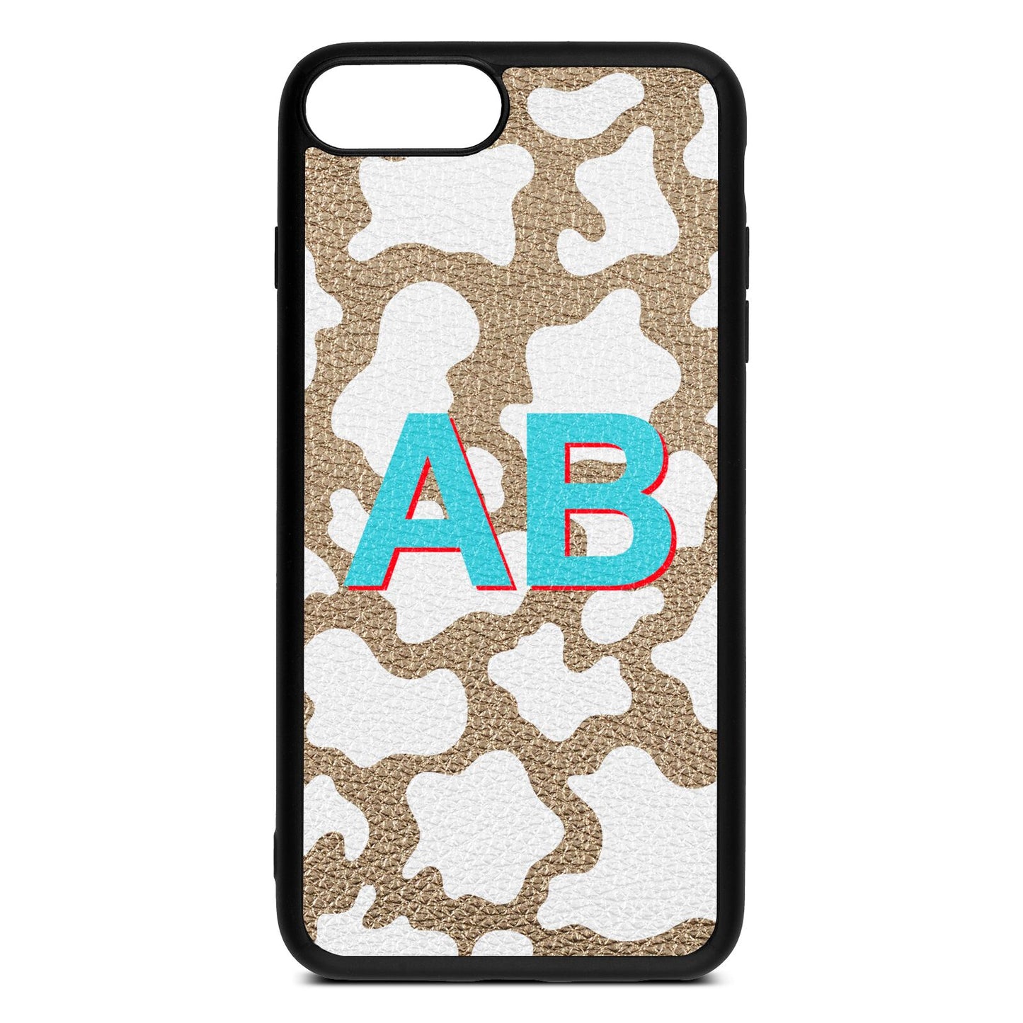 Personalised Cow Print Gold Pebble Leather iPhone 8 Plus Case