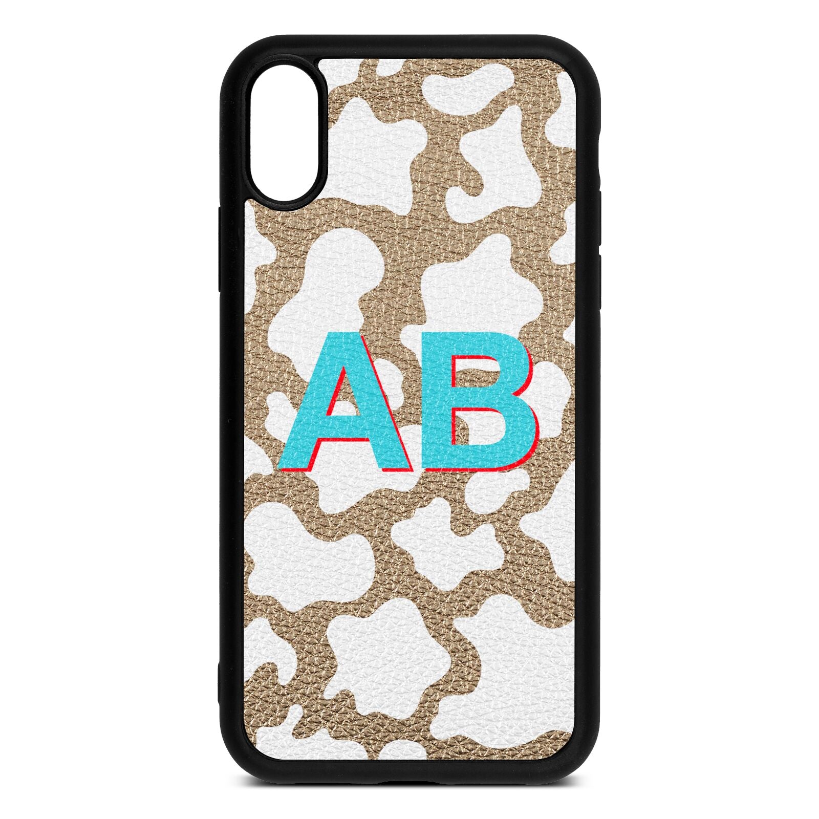 Personalised Cow Print Gold Pebble Leather iPhone Xr Case