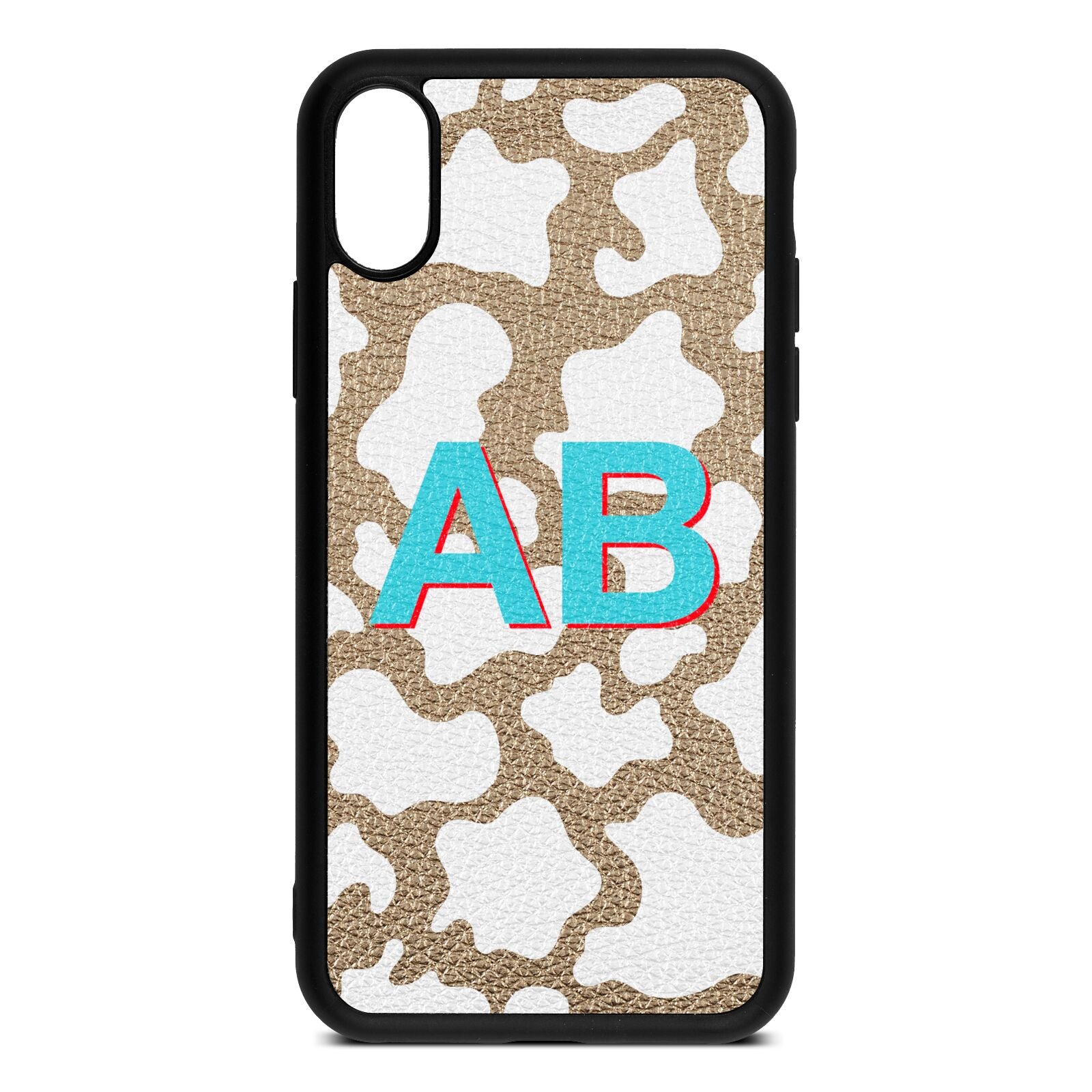 Personalised Cow Print Gold Pebble Leather iPhone Xs Case