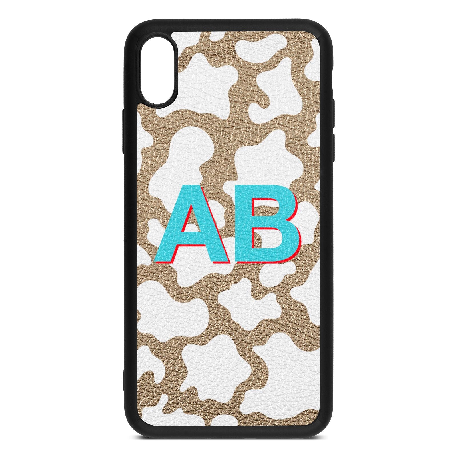 Personalised Cow Print Gold Pebble Leather iPhone Xs Max Case