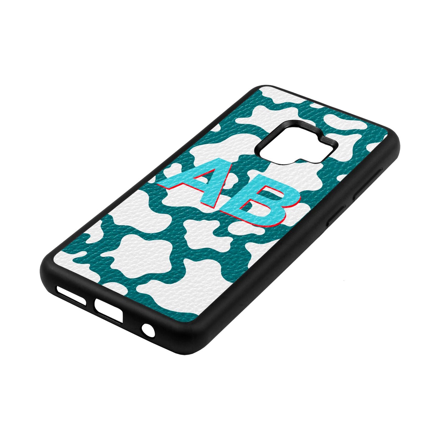 Personalised Cow Print Green Pebble Leather Samsung S9 Case Side Angle