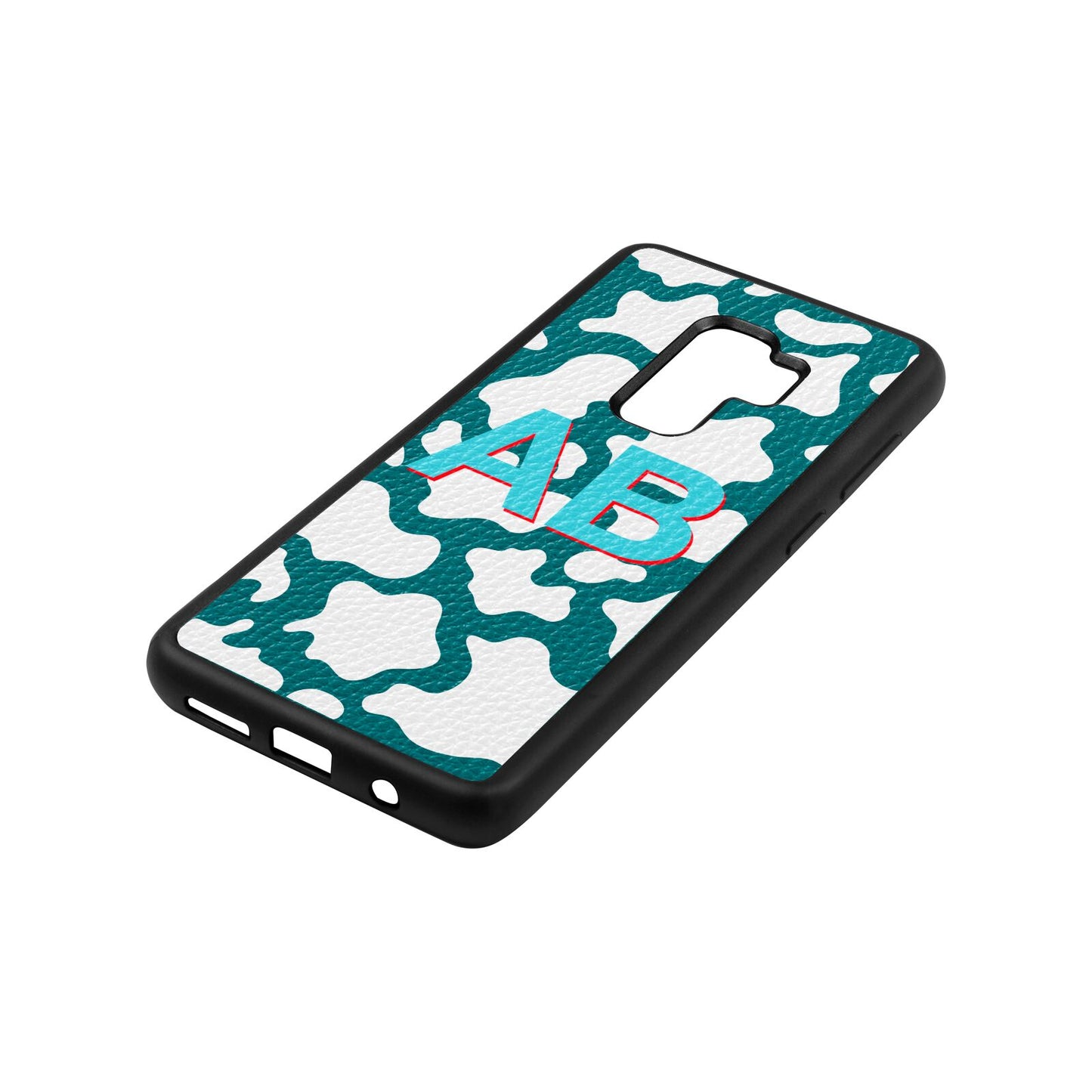 Personalised Cow Print Green Pebble Leather Samsung S9 Plus Case Side Angle